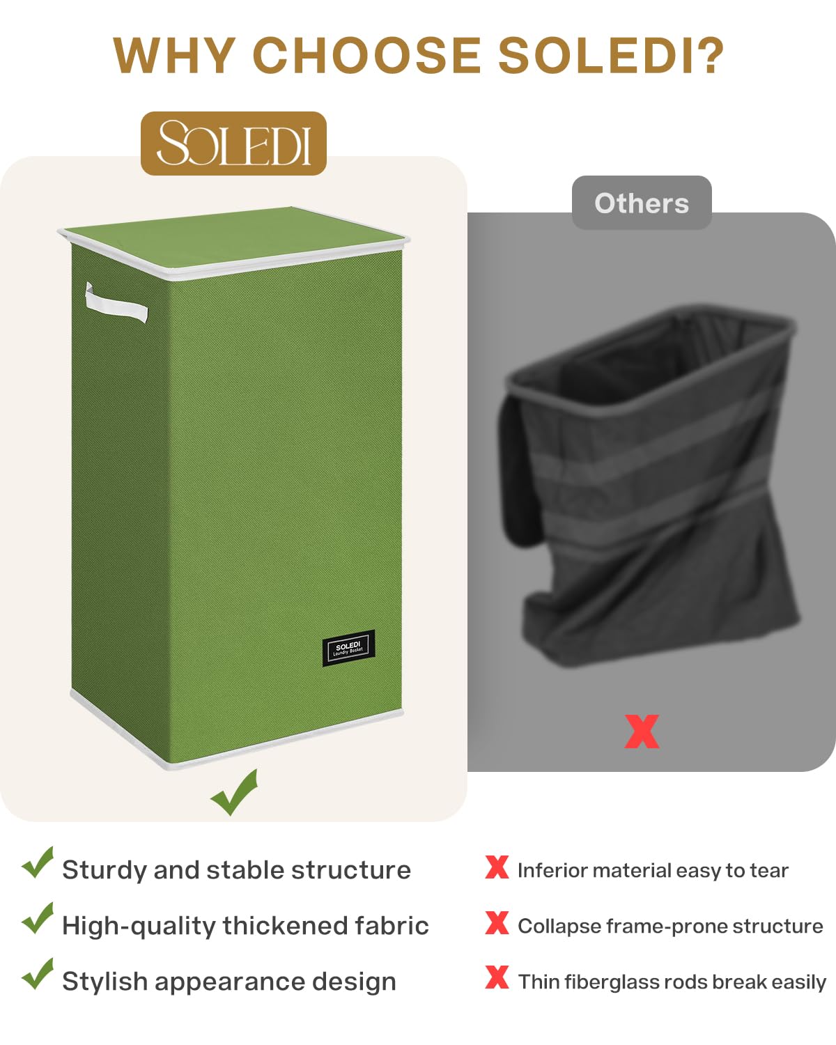 SOLEDI Laundry Hamper Black with Lid and Removable Bag - 100L Large and Tall Laundry Basket Collapsible with Handle for Clothing and Toys Storage - Dirty Clothes Hamper for Bedroom, bathroom, dorm