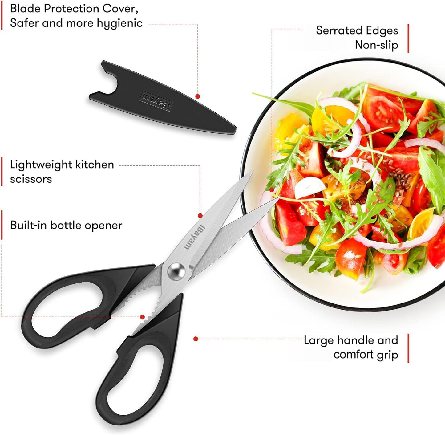 iBayam Kitchen Scissors All Purpose Heavy Duty, Kitchen Cooking Utensils Set, Cooking Gadgets Meat Poultry Shear Dishwasher Safe Food Cooking Scissors Stainless Steel Utility Scissors, Kitchen Gifts