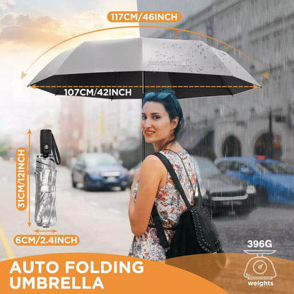 UPF 50+ UV Protection Umbrella – Windproof, Titanium-Coated, Compact, Automatic Open/Close
