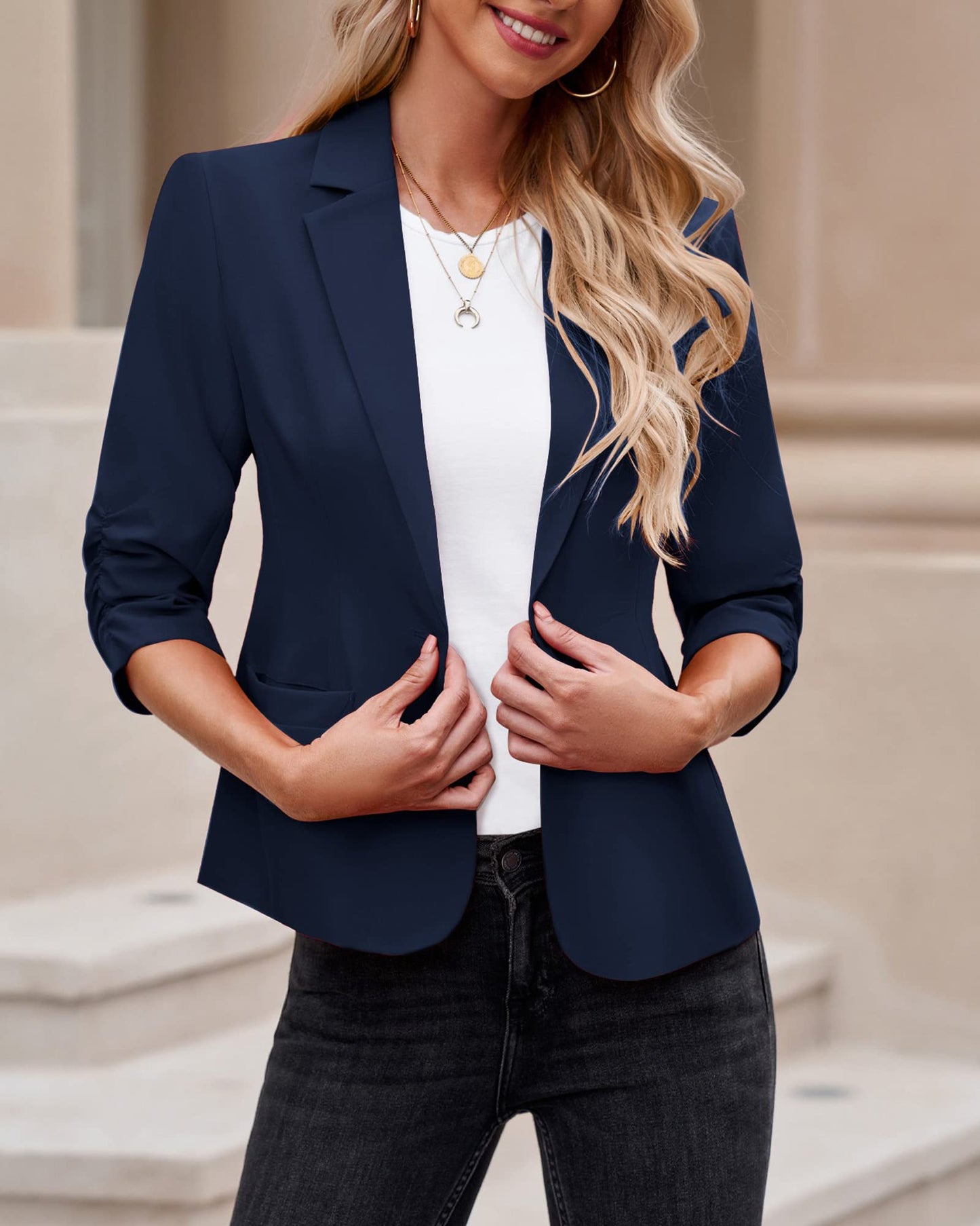 LookbookStore Blazer für Damen Anzugjacken Eleganter Blazer mit 3/4-Ärmeln Business-Casual-Outfits für die Arbeit