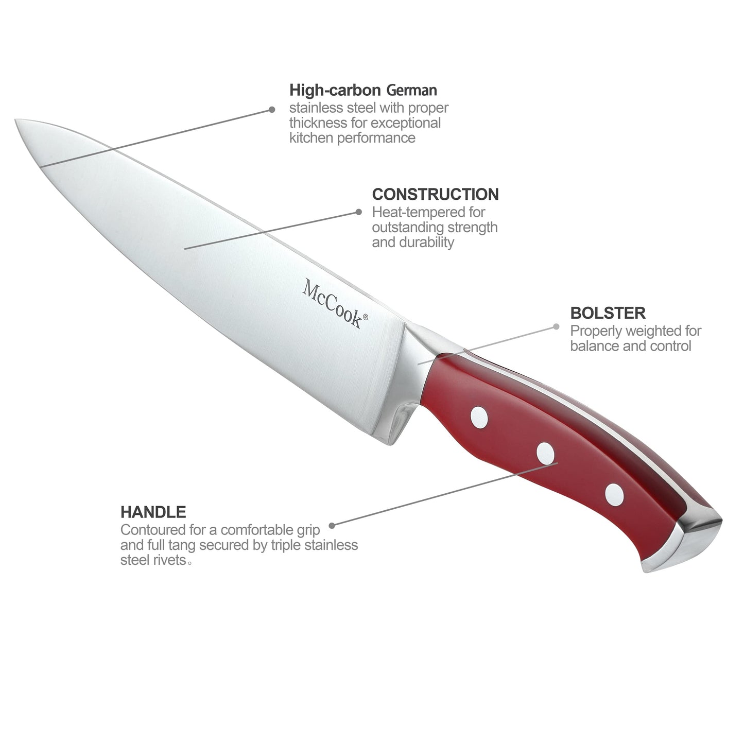 Ensemble de couteaux McCook®, ensemble de couteaux de cuisine en acier inoxydable allemand avec aiguiseur intégré 