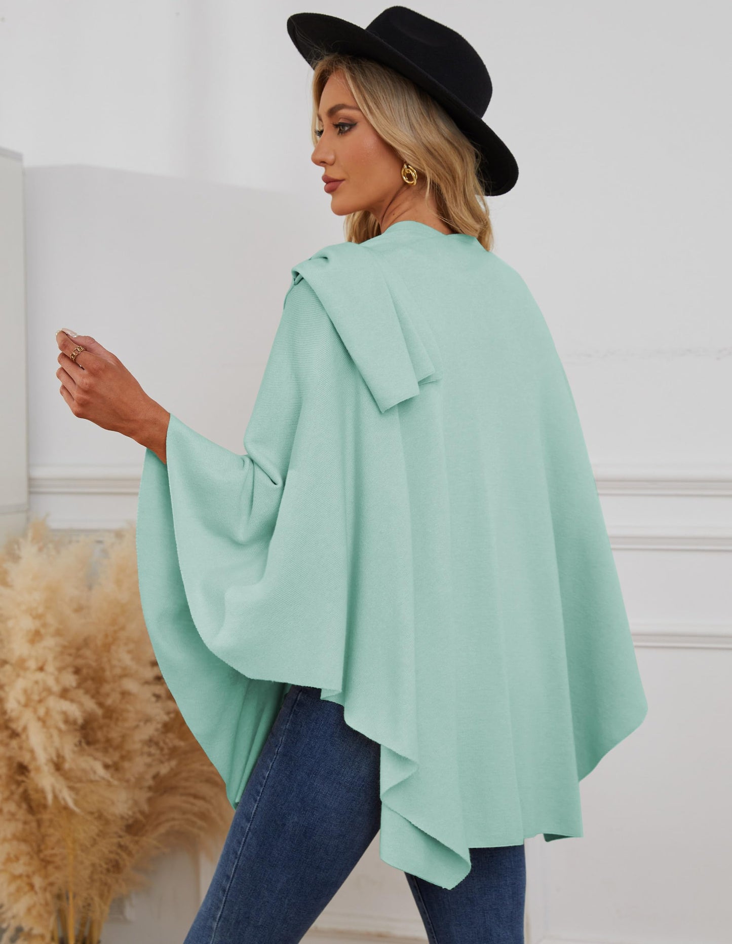 PULI Femmes Grand Poncho Croisé Sur Le Devant Pull Enveloppant Topper Tricoté Élégant Châles Cape pour l'Automne Hiver