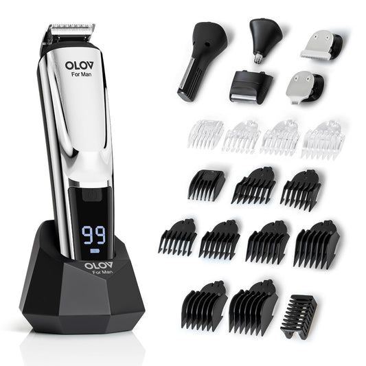 Beard Trimmer, 21 Piece All-in-One Mens Grooming Kit and Hair Clipper, Nose, Ear,Body and Face, Electric Razor with USB Recharge Dock