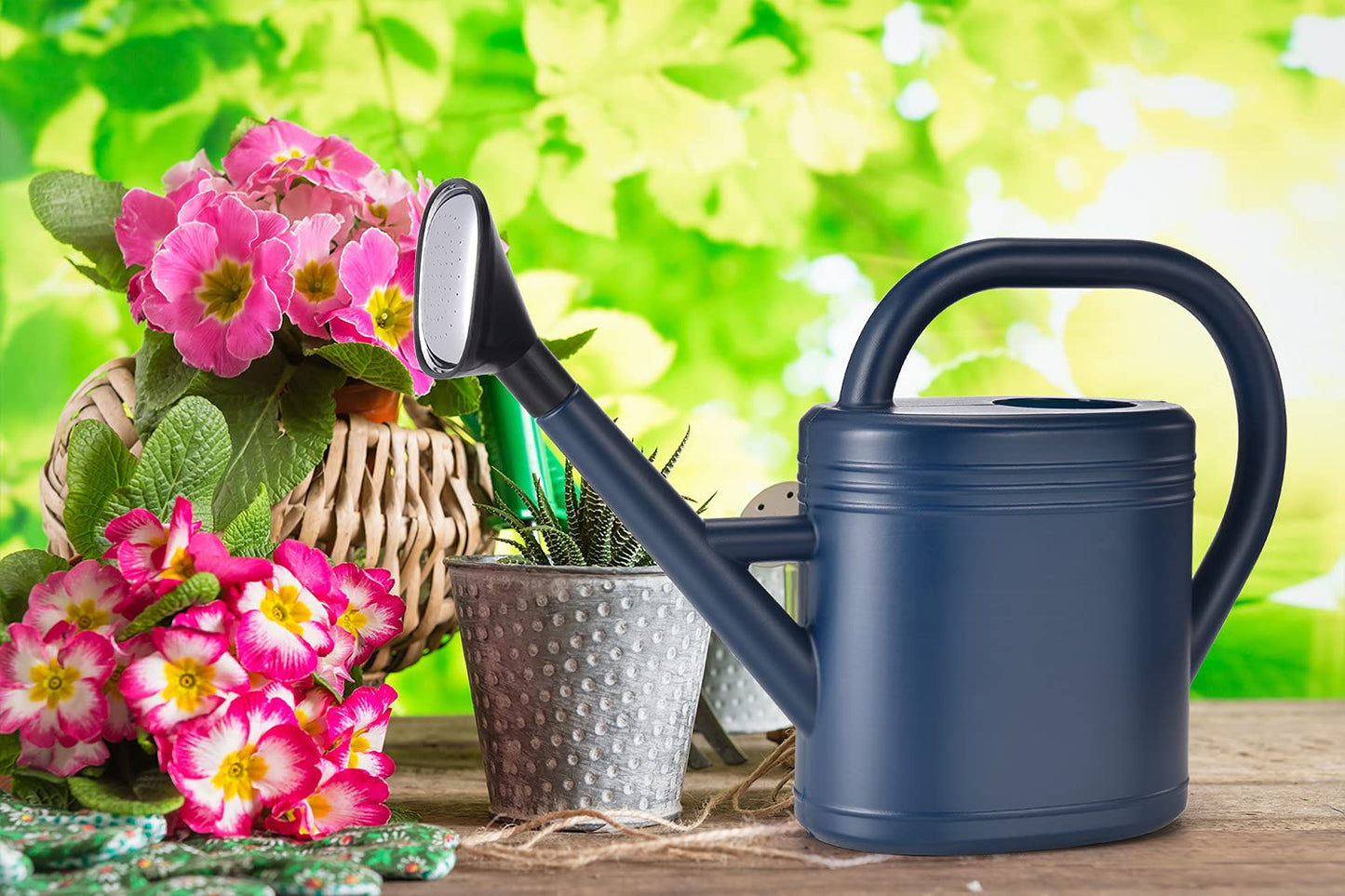 Watering Can 1 Gallon for Indoor Plants, Garden Watering Cans Outdoor Plant House Flower, Gallon Watering Can Large Long Spout with Sprinkler Head (Green)