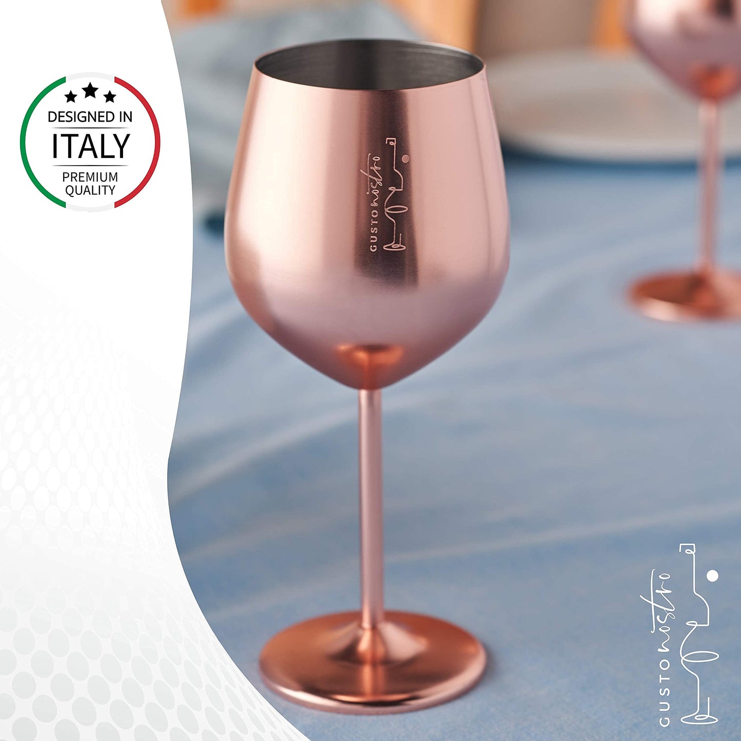 Gusto Nostro Stainless Steel Wine Glass - 18 oz - Unbreakable Rose Gold Wine Glasses for Travel, Camping and Pool - Fancy, Unique and Cool Portable Metal Wine Glass for Outdoor, Picnics (Set of 2)