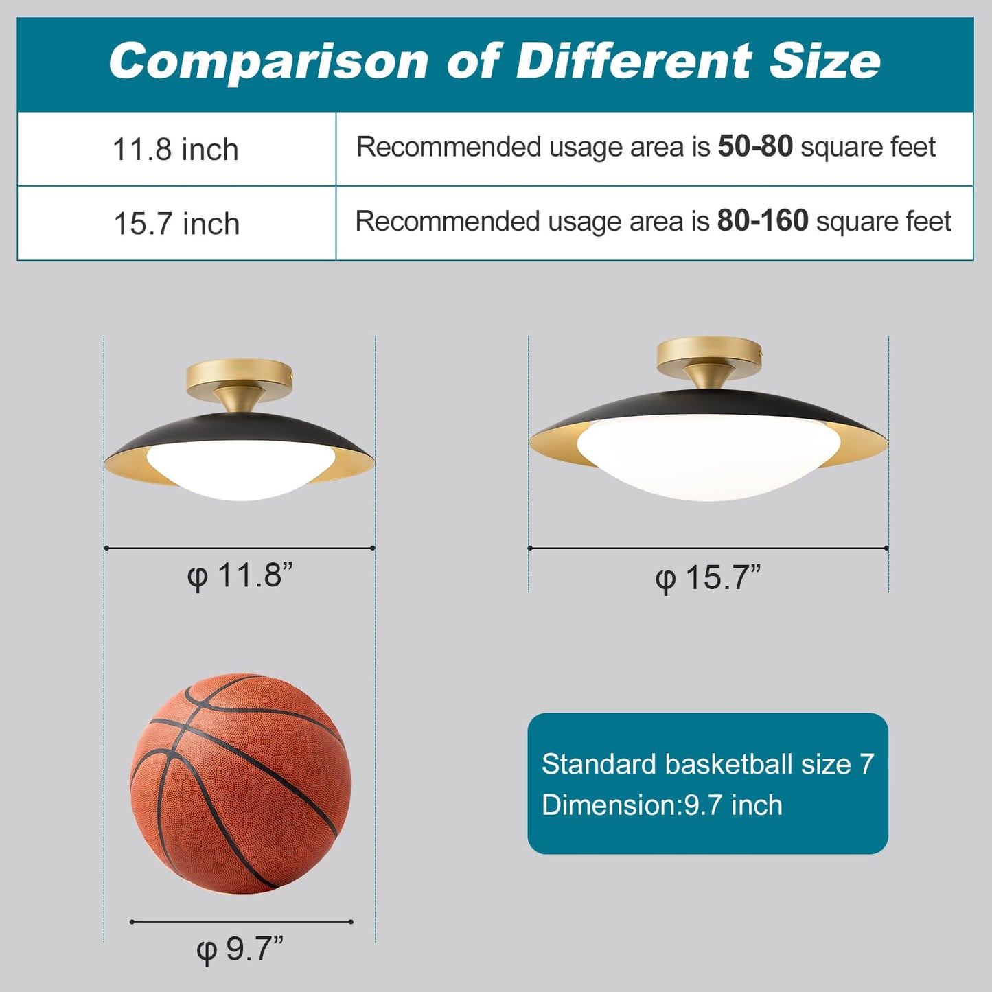 Dimmable Mid Century Modern Semi Flush Mount Ceiling Light with Acrylic Shade,Black Gold LED Ceiling Light,5CCT 2700K-6000K Light Fxiture for Hallway Bedroom Kitchen Laundry Room Living Room 15.7 in