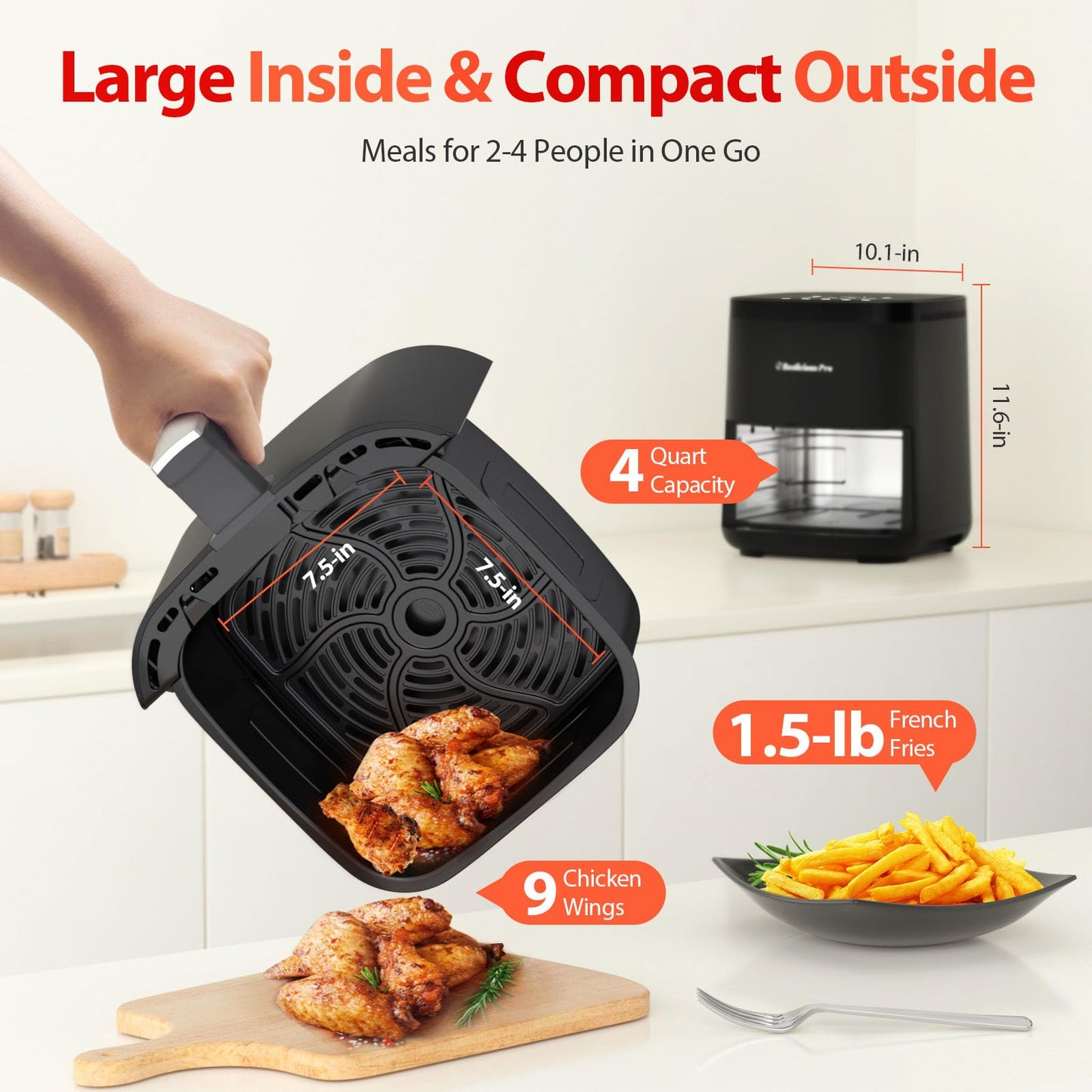 Friteuse à air Beelicious 8 en 1 Smart Compact 4QT, rappel de secousse, friteuse à air numérique 450 °F avec technologie Flavor-Lock, écran en verre trempé, lavable au lave-vaisselle et antiadhésive, convient pour 1 à 3 personnes, rouge 