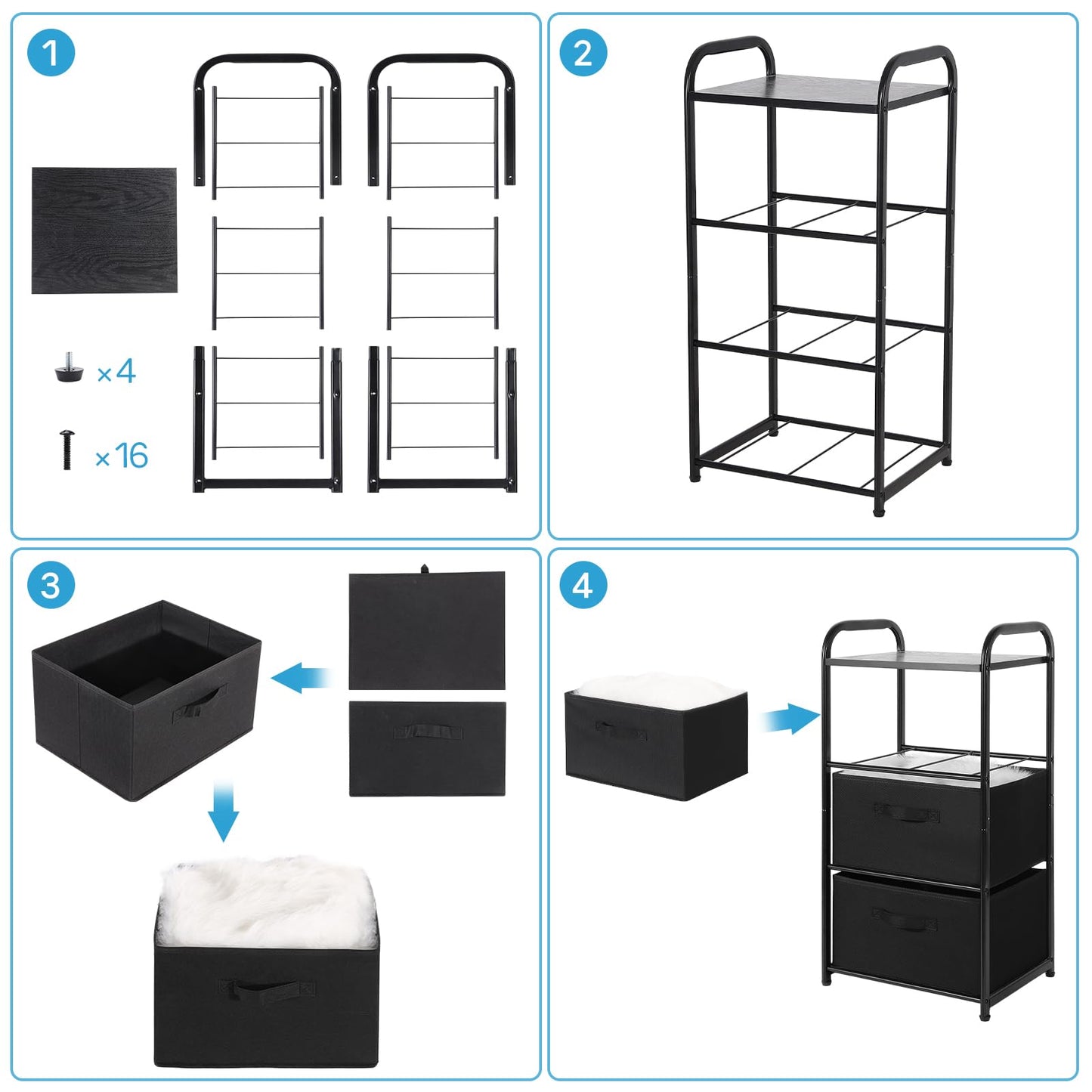 MAX Houser Dresser Storage with 3 Drawers, Fabric Dresser Tower, Vertical Storage Unit for Bedroom, Closet, Office, Black