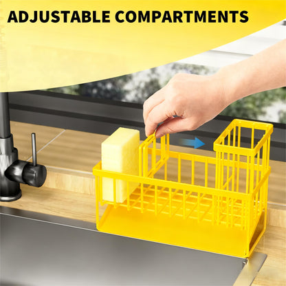 Kitchen Sink Caddy Organzier with High Brush Holder, Sponge Holder for Sink, 304 Rustproof Stainless, Kitchen Countertop Soap Dispenser Organizer, Kitchen Decor and Accessories