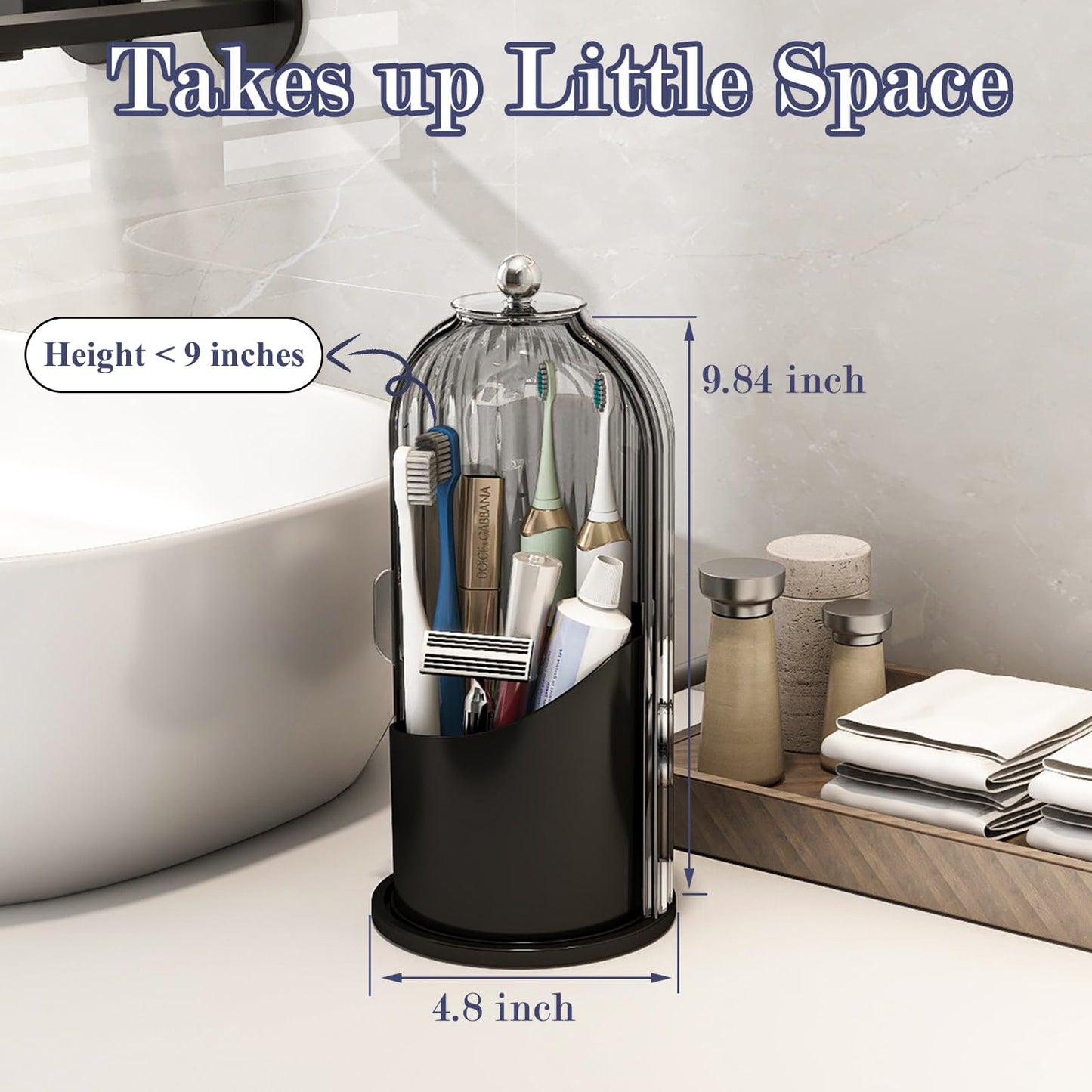 Multi-Use Bathroom Caddy, Dustproof Rotating Organizer with Cover