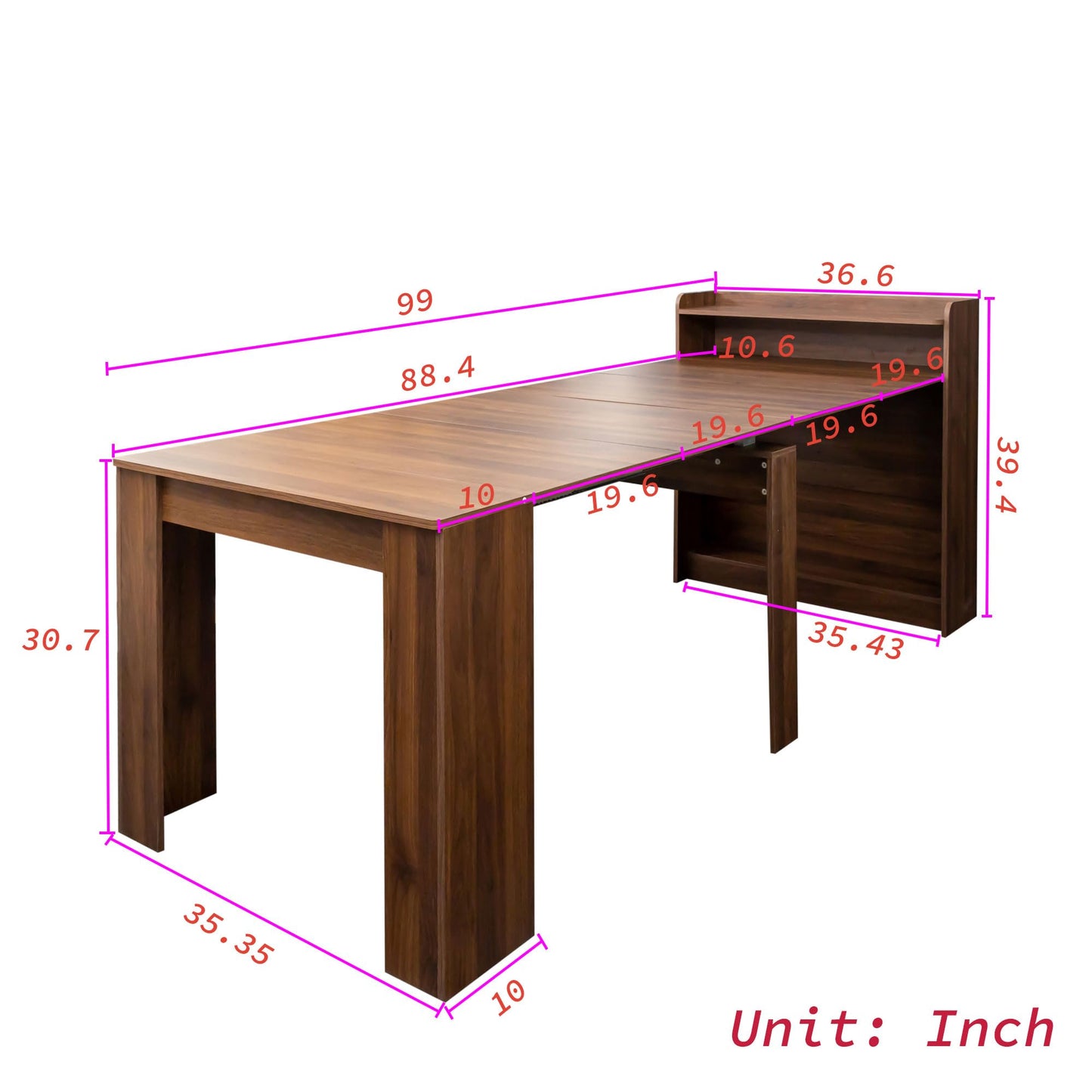 20"-118" Extendable Dining Table for 2-12 People, Modern Transformer Table, Space-Saving Extra Long Folding Dining Table, Multifunctional Conference Meeting Table, Walnut