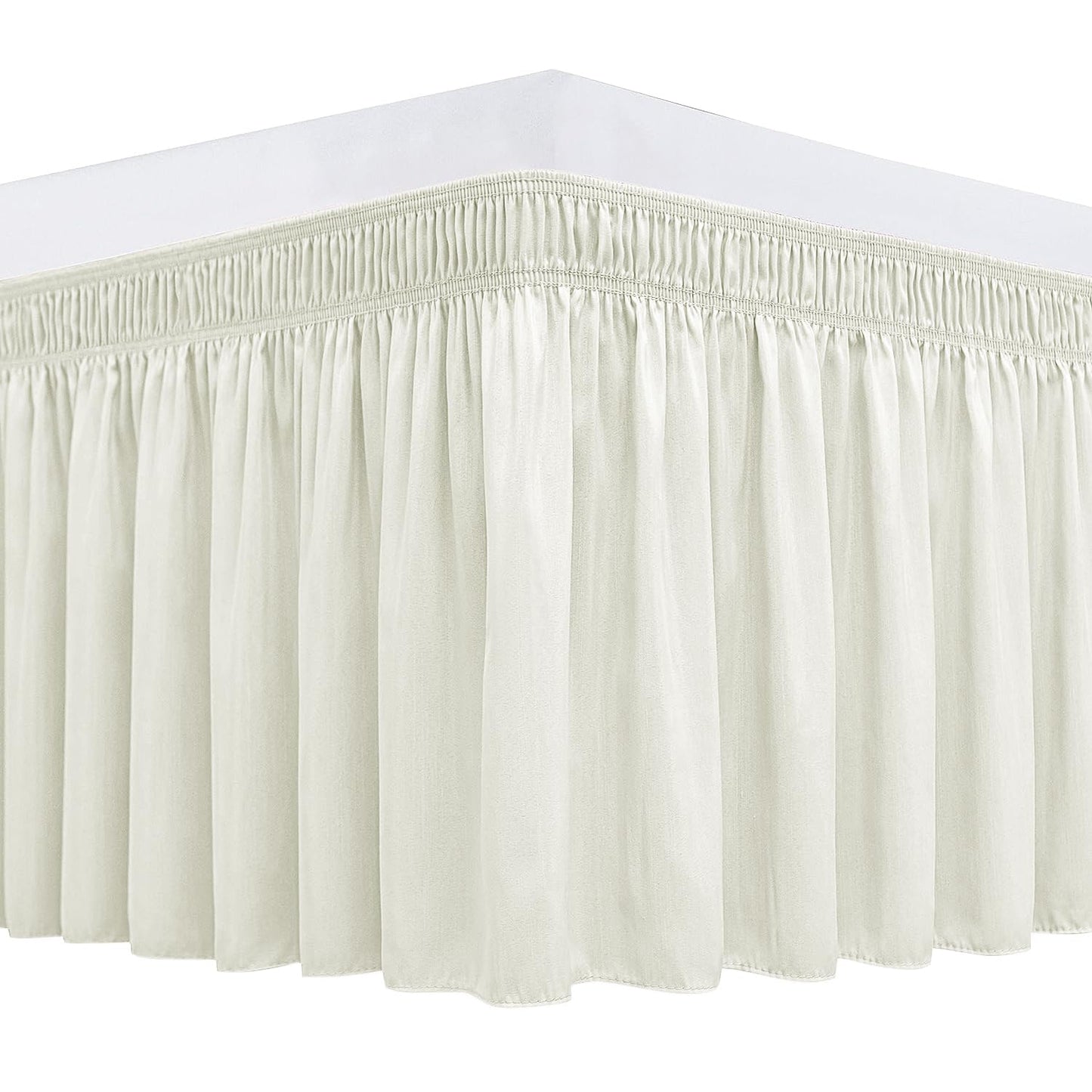 Biscaynebay Wrap Around Bed Skirts for Twin & Twin XL Beds 15" Drop, Ivory Adjustable Elastic Dust Ruffles Easy Fit Wrinkle & Fade Resistant Silky Luxurious Fabric Machine Washable