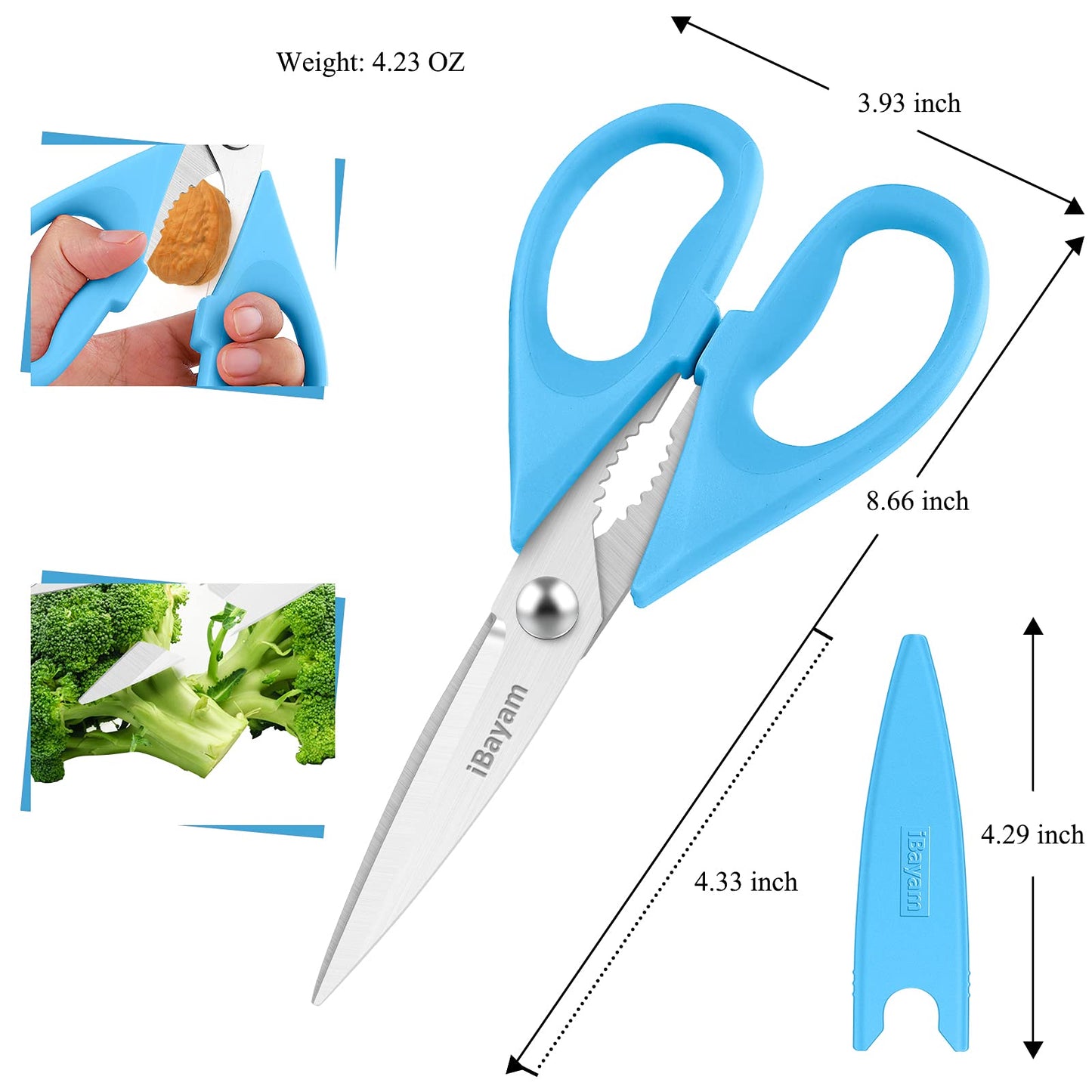 iBayam Kitchen Scissors All Purpose Heavy Duty, Kitchen Cooking Utensils Set, Cooking Gadgets Meat Poultry Shear Dishwasher Safe Food Cooking Scissors Stainless Steel Utility Scissors, Kitchen Gifts