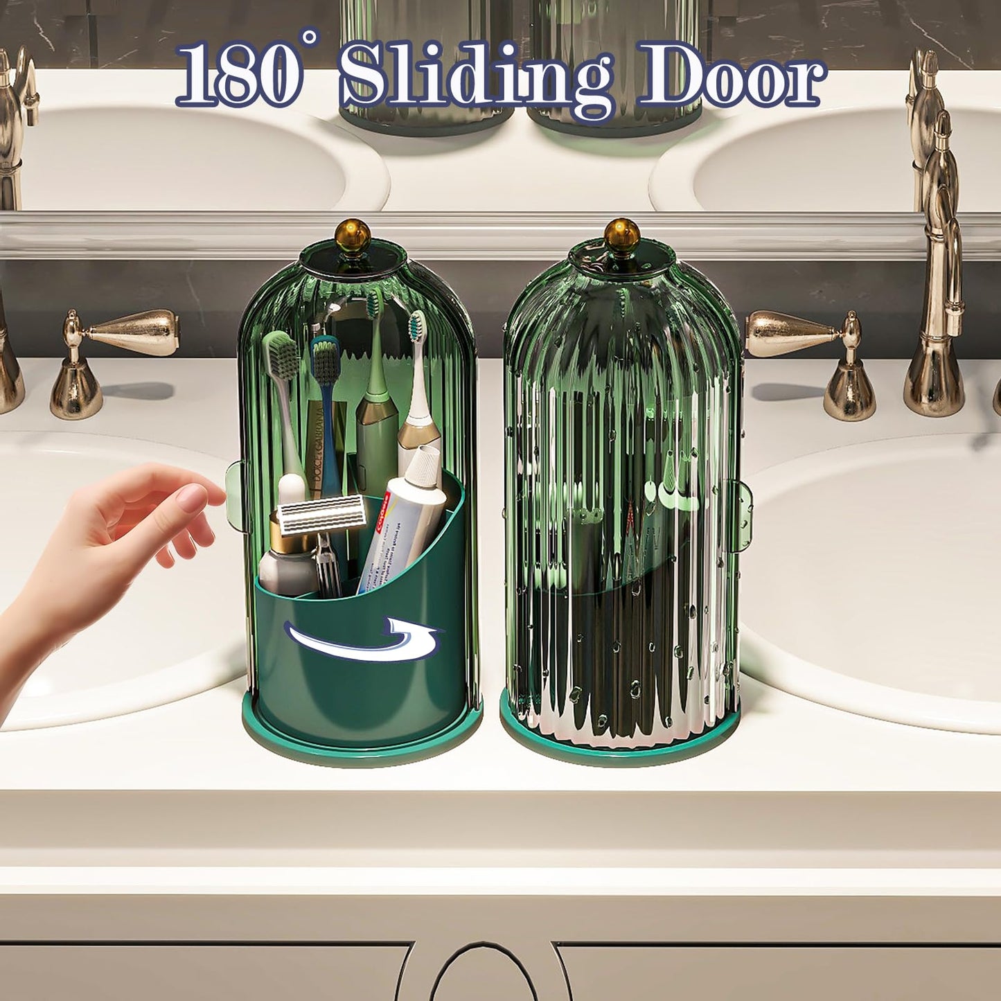 Multi-Use Bathroom Caddy, Dustproof Rotating Organizer with Cover