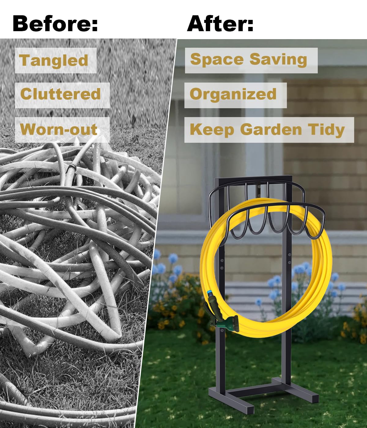 Freestanding Garden Hose Holder – Heavy Duty Metal Outdoor Hose Organizer