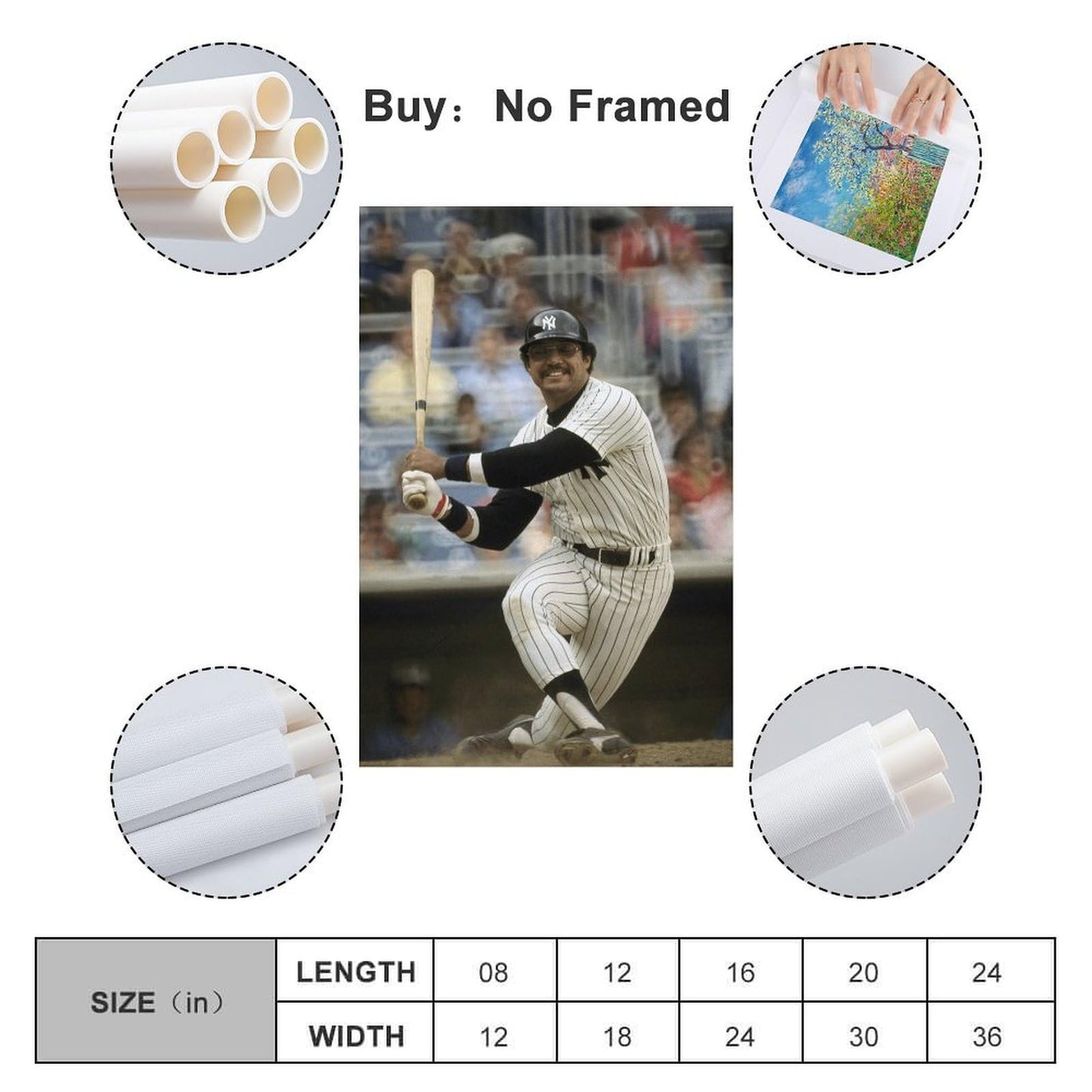 lurouya Reggie Jackson Baseball Player Poster Poster Album Cover Posters for Bedroom Wall Art Canvas Posters Music Album Cover Poster 08x12inch(20x30cm) Frame-style