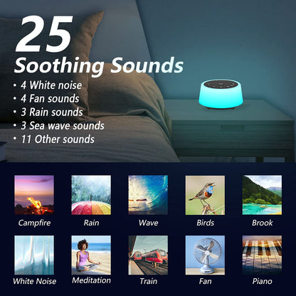 White Noise Machine – 25 Soothing Sounds, Color Night Light, Timers
