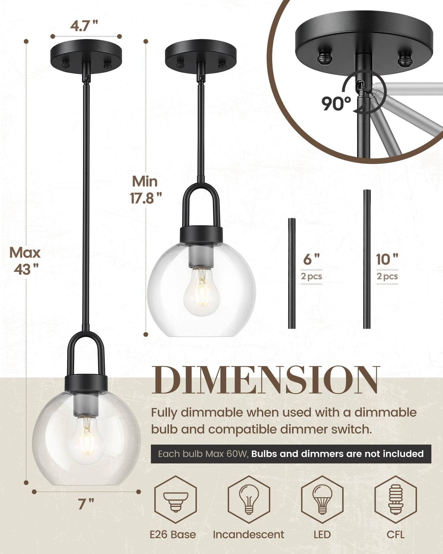 Suspension TENGXIN 7 pouces pour îlot de cuisine – Finition or brossé avec abat-jour en verre laiteux, style ferme élégant, parfait pour la salle à manger ou la chambre, TXPLBG15-MG 