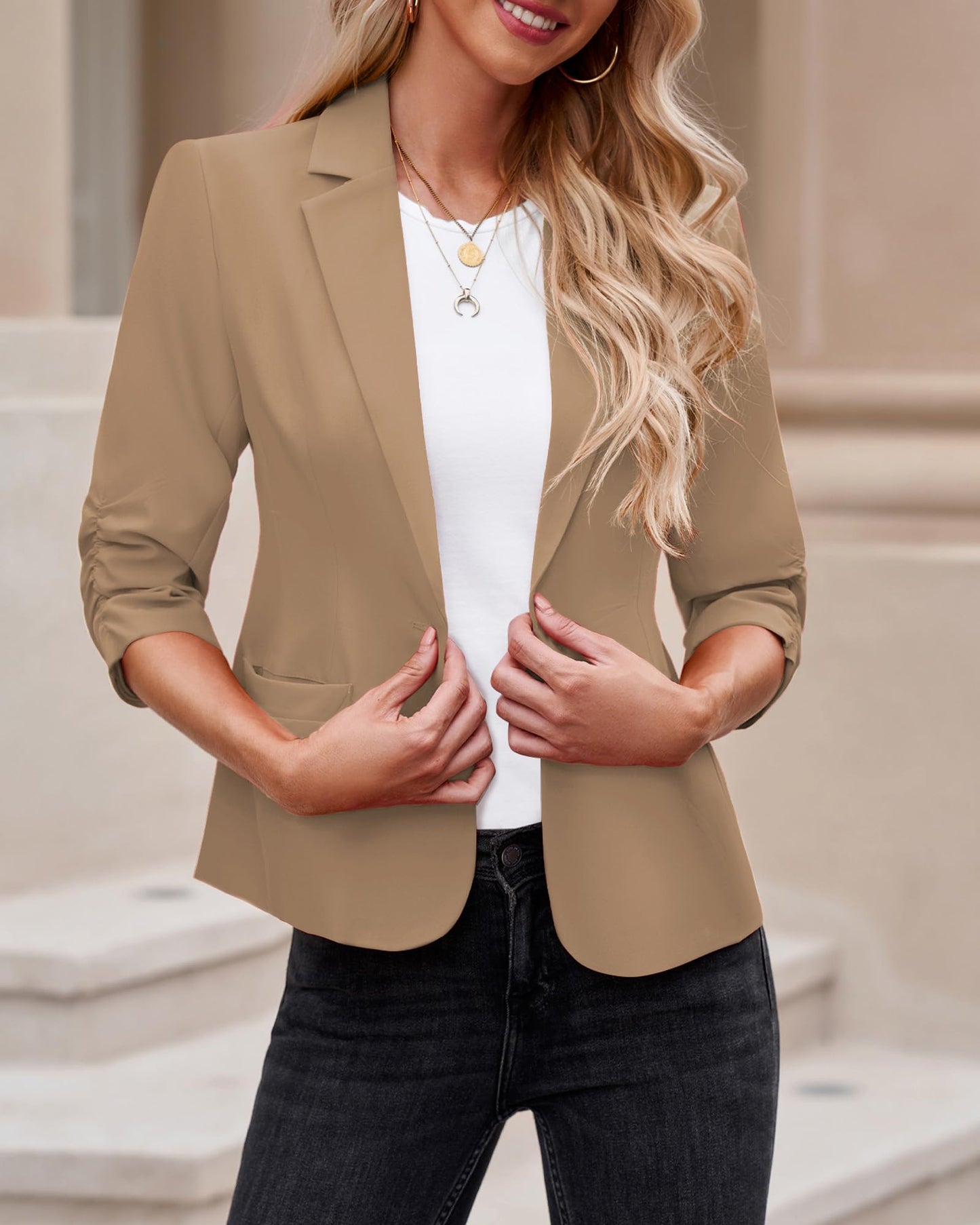 LookbookStore Blazer für Damen Anzugjacken Eleganter Blazer mit 3/4-Ärmeln Business-Casual-Outfits für die Arbeit