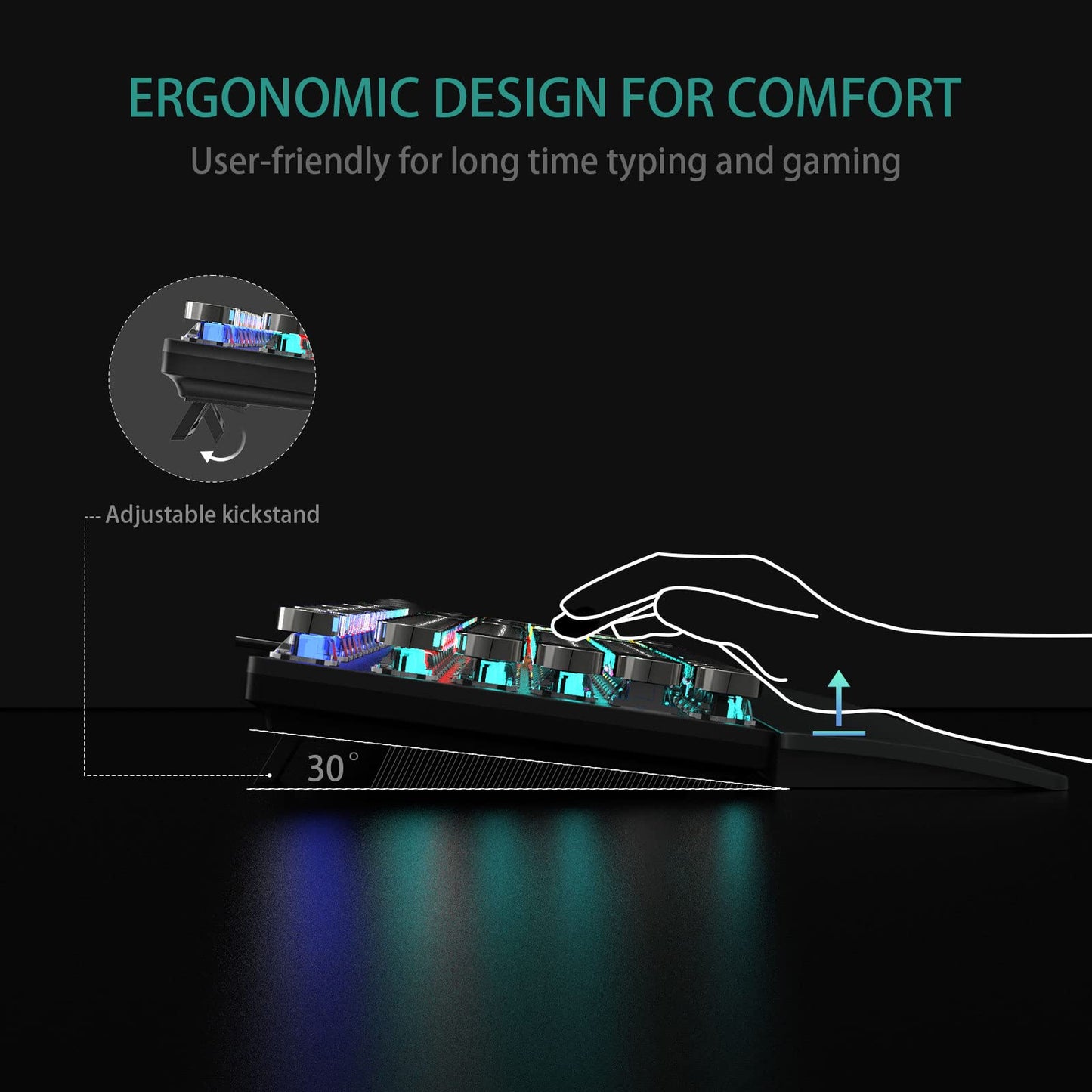 AULA F2088 Mechanical Gaming Keyboard – Blue Switches, Rainbow LED Backlit, Media Knob, Wrist Rest, Retro Typewriter Keycaps, USB Wired