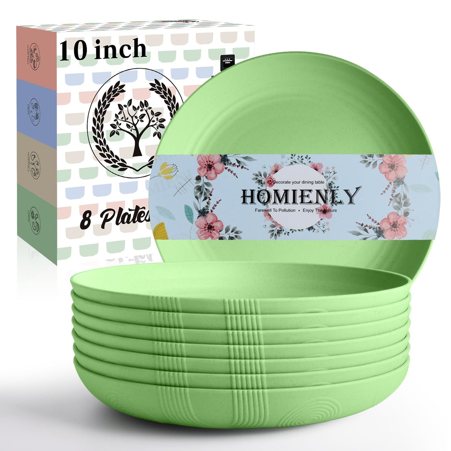 Homienly Wheat Straw Dinner Plates – Unbreakable set of 8