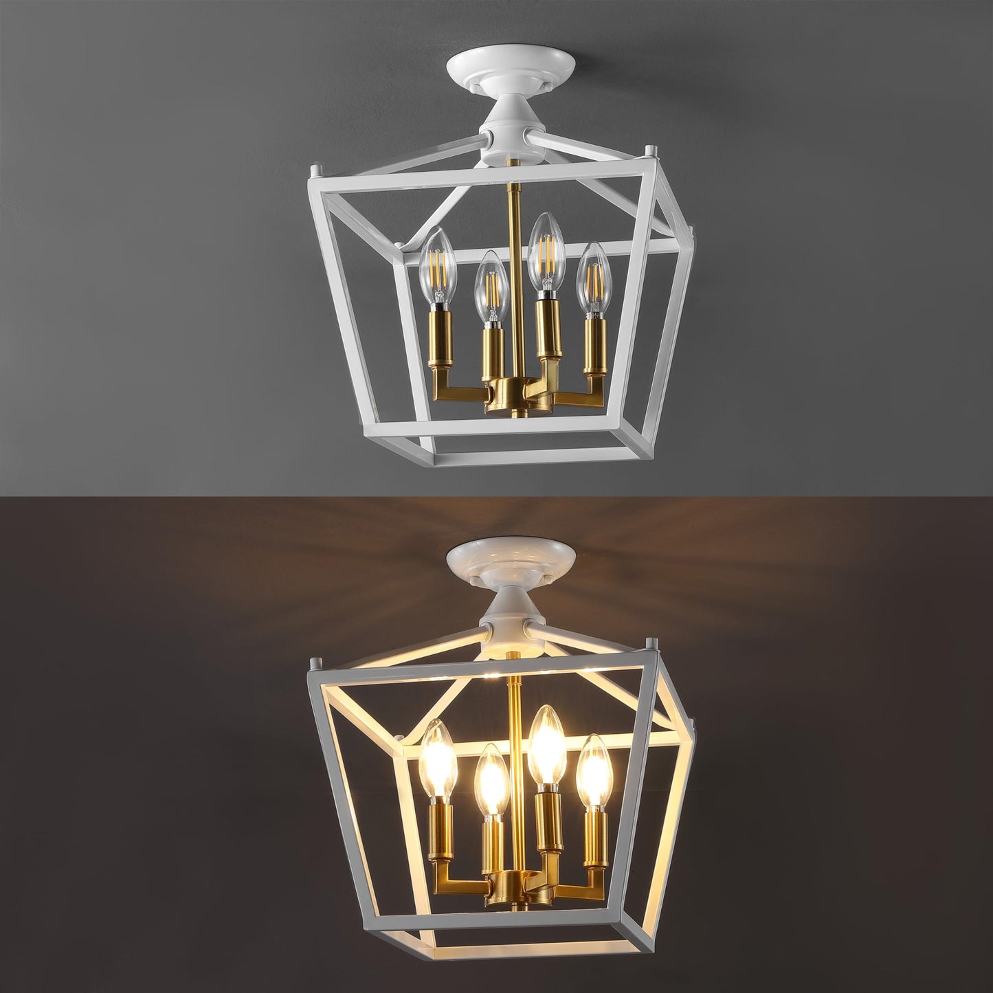 JONATHAN Y JYL7610A Plains Mini-Laterne, 30,5 cm, 4 Lichter, Eisen, modernes Bauernhaus-LED-Bündigeinbauset, rustikal, industriell, dimmbar, 2700 K, gemütliches warmes Licht, für Küche, Flur, Badezimmer, Treppenhaus, ölgeriebene Bronze 