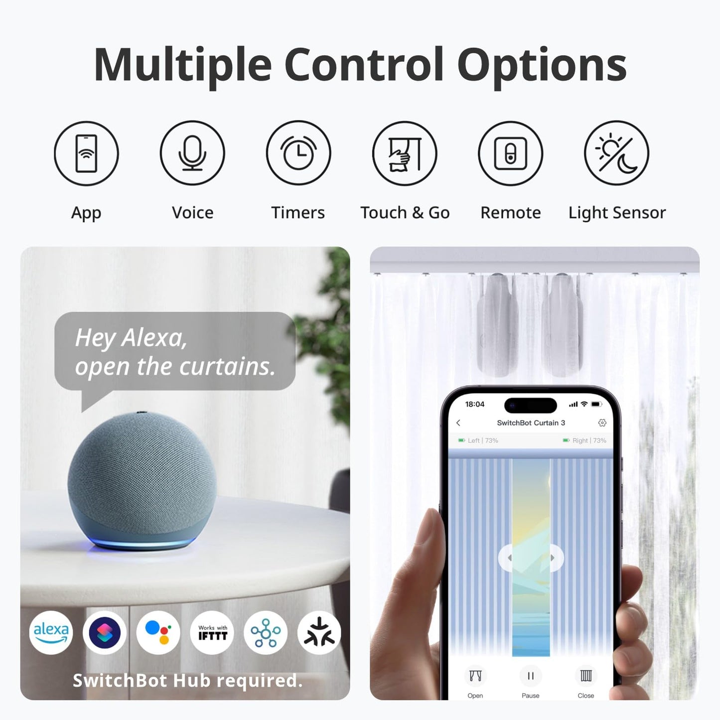 SwitchBot Automatic Curtain Opener - Bluetooth Remote Control Smart Curtain with App/Timer, Upgraded High-Performance Motor, Add SwitchBot Hub to Work with Alexa, Google Home, HomeKit (Curtain 3, Rod)