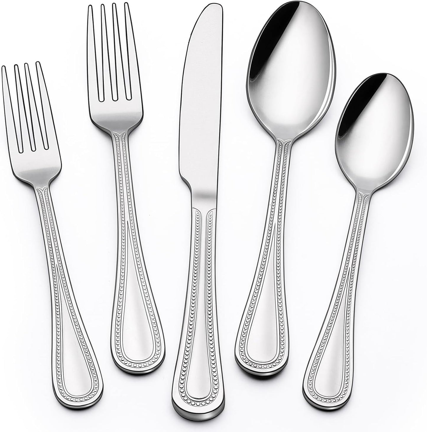 60-Piece Silverware Set, Stainless Steel Flatware Set for 12, Pearled Edge Food-Grade Tableware Cutlery Set, Utensil Sets for Home Restaurant, Mirror Finish, Dishwasher Safe