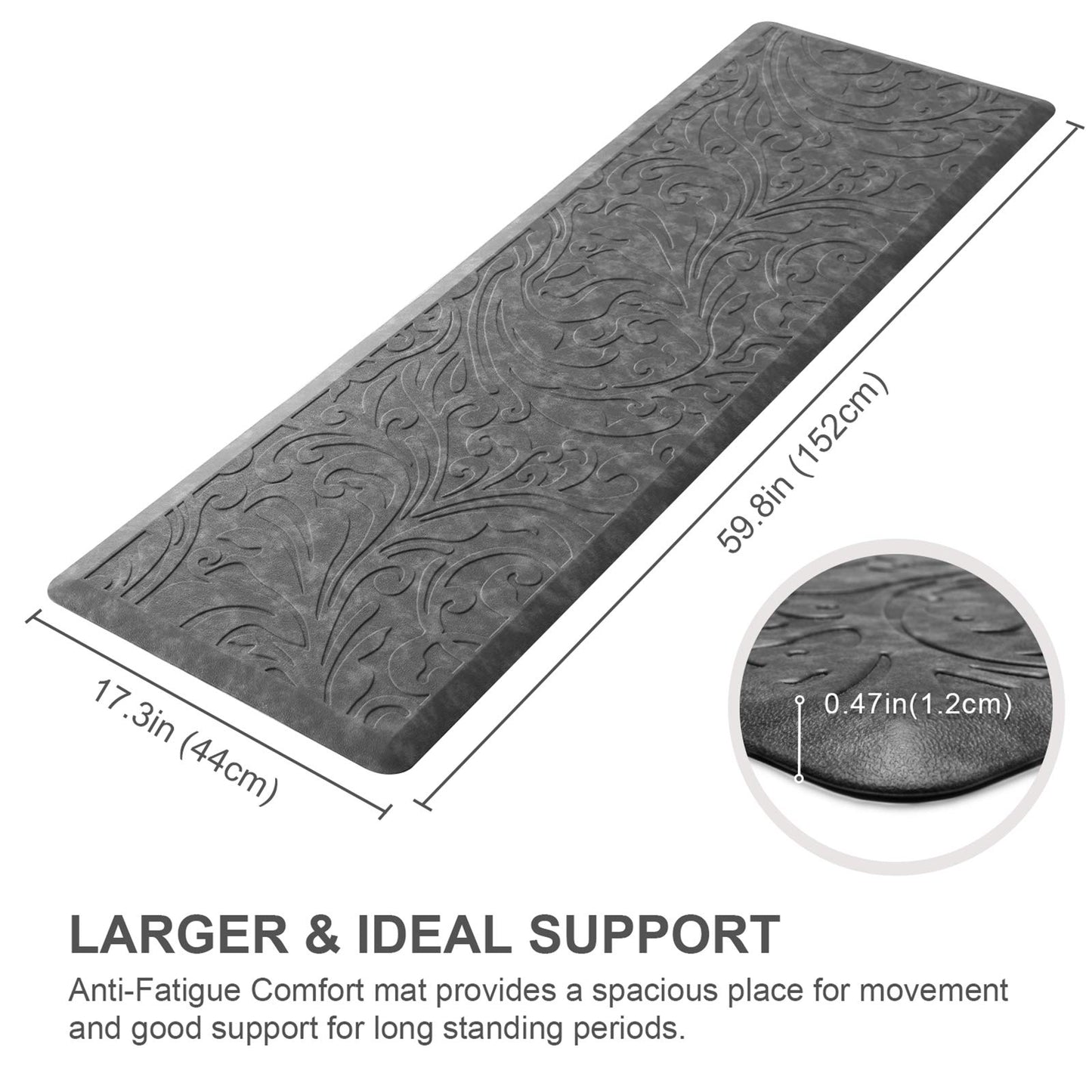 KMAT Kitchen Mat Cushioned Anti-Fatigue Floor Mat Waterproof Non-Slip Standing Mat Ergonomic Comfort Floor Mat Rug for Home,Office,Sink,Laundry,Desk 17.3" (W) x 28"(L),Grey