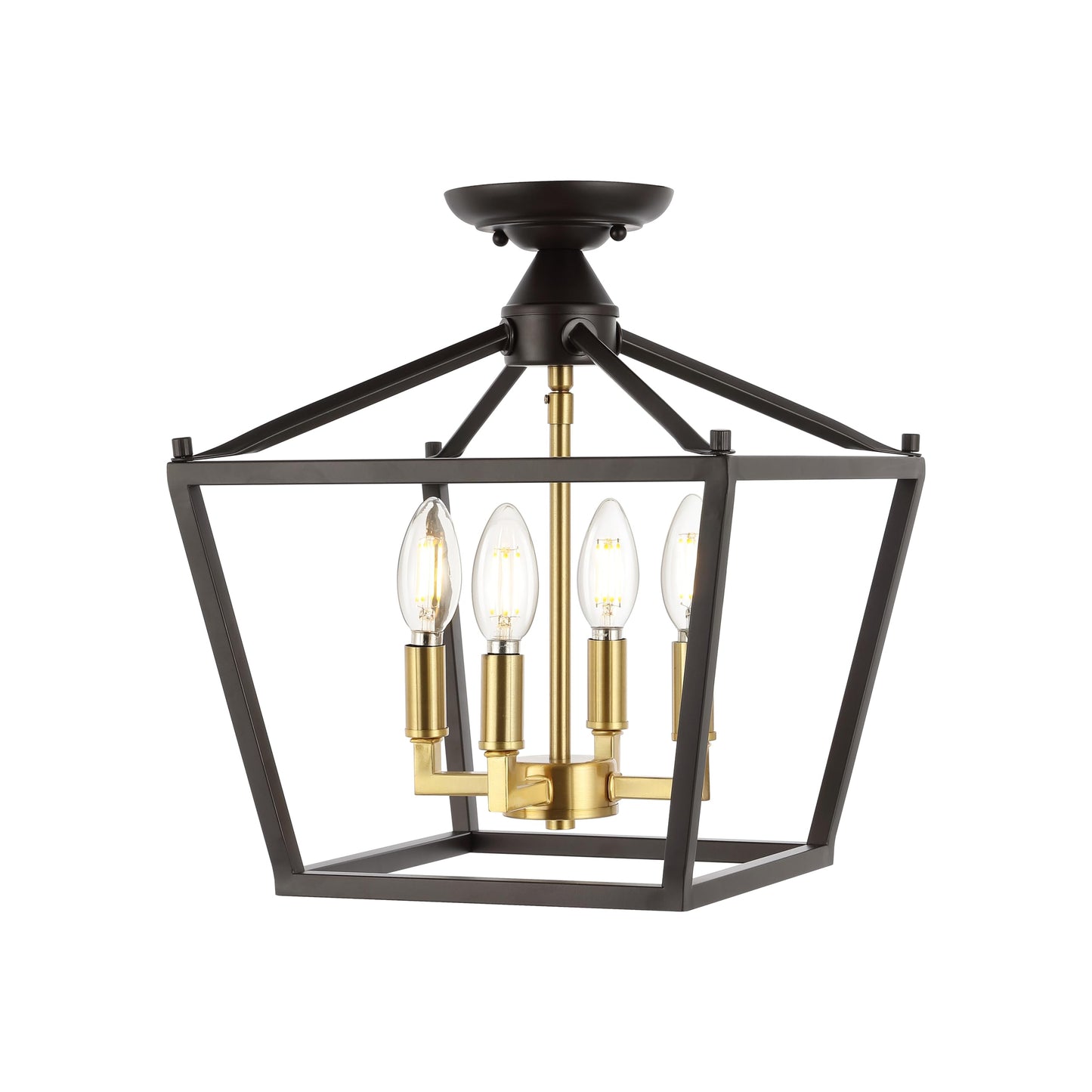 JONATHAN Y JYL7610A Plains Mini Lantern 12" 4-Light Iron Modern Farmhouse LED Flush Mount, Rustic, Industrial, Dimmable, 2700K Cozy Warm Light Kitchen, Hallway, Bathroom, Stairwell, Oil Rubbed Bronze