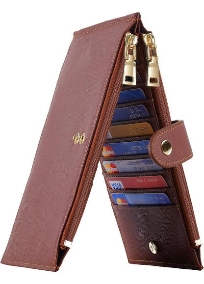 Travelambo RFID Wallet Women Large Size Bifold Multi Card Wallet Case with Zipper Pocke Credit Card Holder for Women