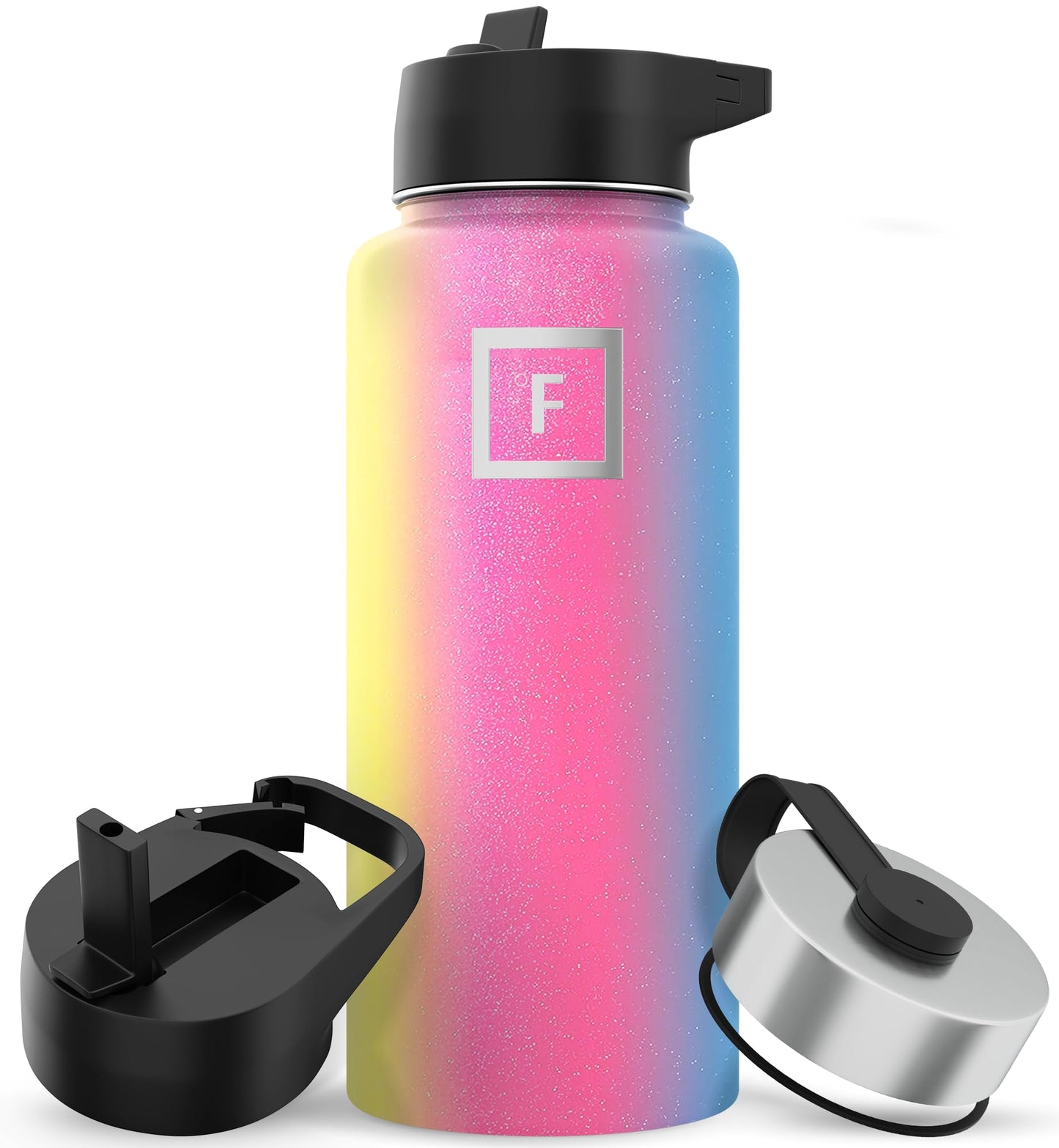 Bouteille d'hydratation de camping et de randonnée IRON °FLASK avec 3 couvercles - Bouteille d'eau en acier inoxydable, à double paroi et isolée sous vide - Anti-fuite et sans BPA (Dark Night, Straw - 32 oz) 