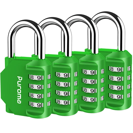 Puroma Lot de 4 cadenas à combinaison à 4 chiffres pour casier de salle de sport, casier de sport, clôture, boîte à outils, portail, étui, rangement à moraillon (vert) 