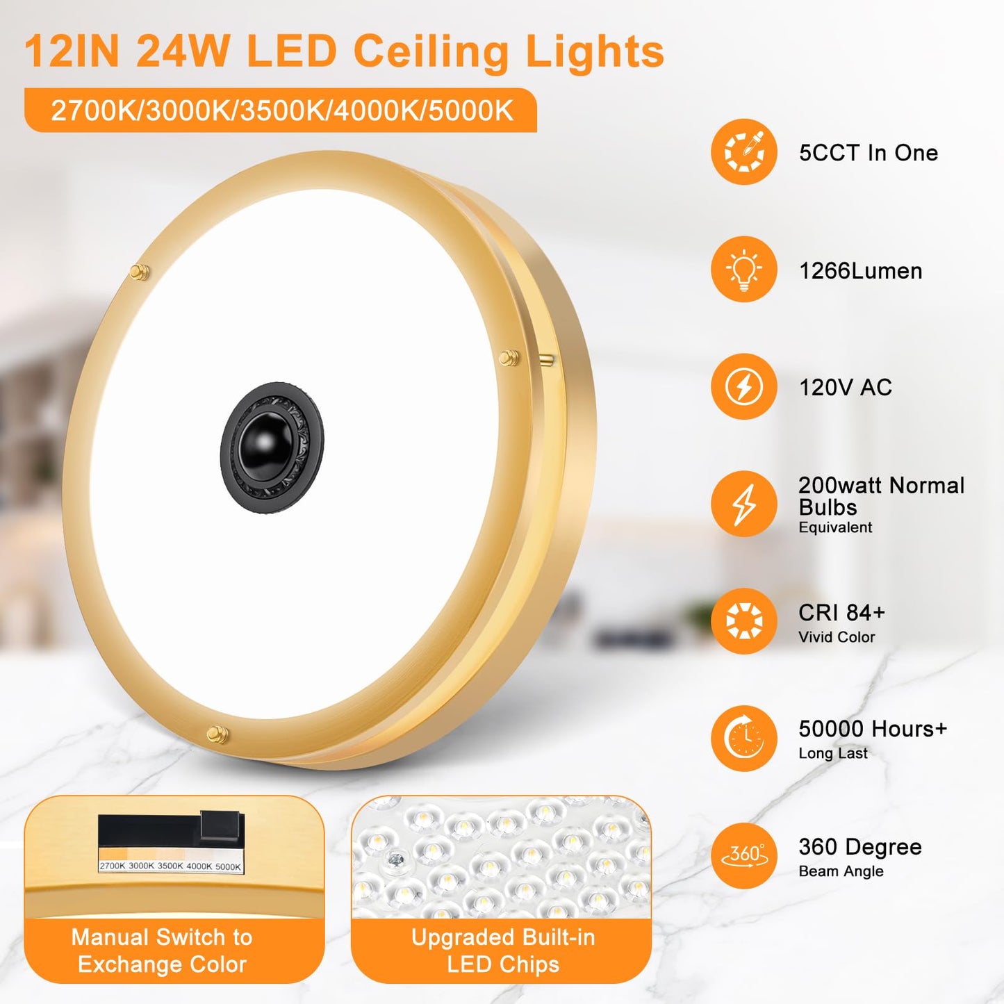 Motion Sensor LED Ceiling Light – Adjustable Color Temp, Outdoor Flush Mount