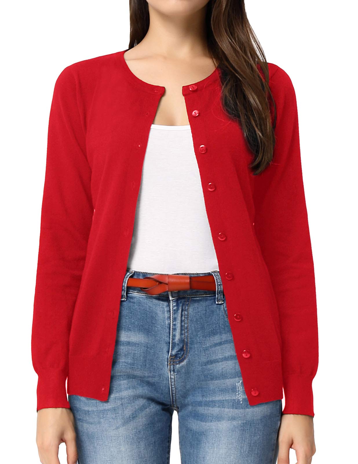 GRACE KARIN Cardigan en tricot à manches longues et col ras du cou pour femme