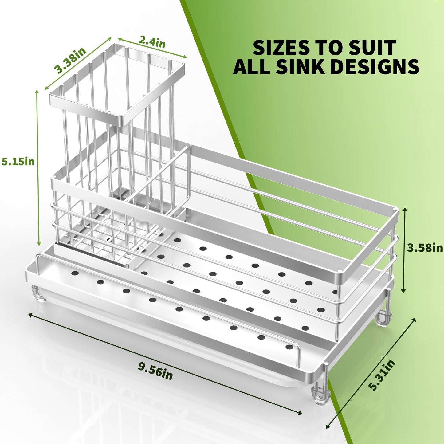 Cisily Kitchen Sink Caddy Organizer, Sponge Holder for Kitchen Sink Rustproof 304 Stainless Steel, Non-Slip Soap Dish Dispenser Brush Holder Storage, Home & Kitchen Essentials Accessories