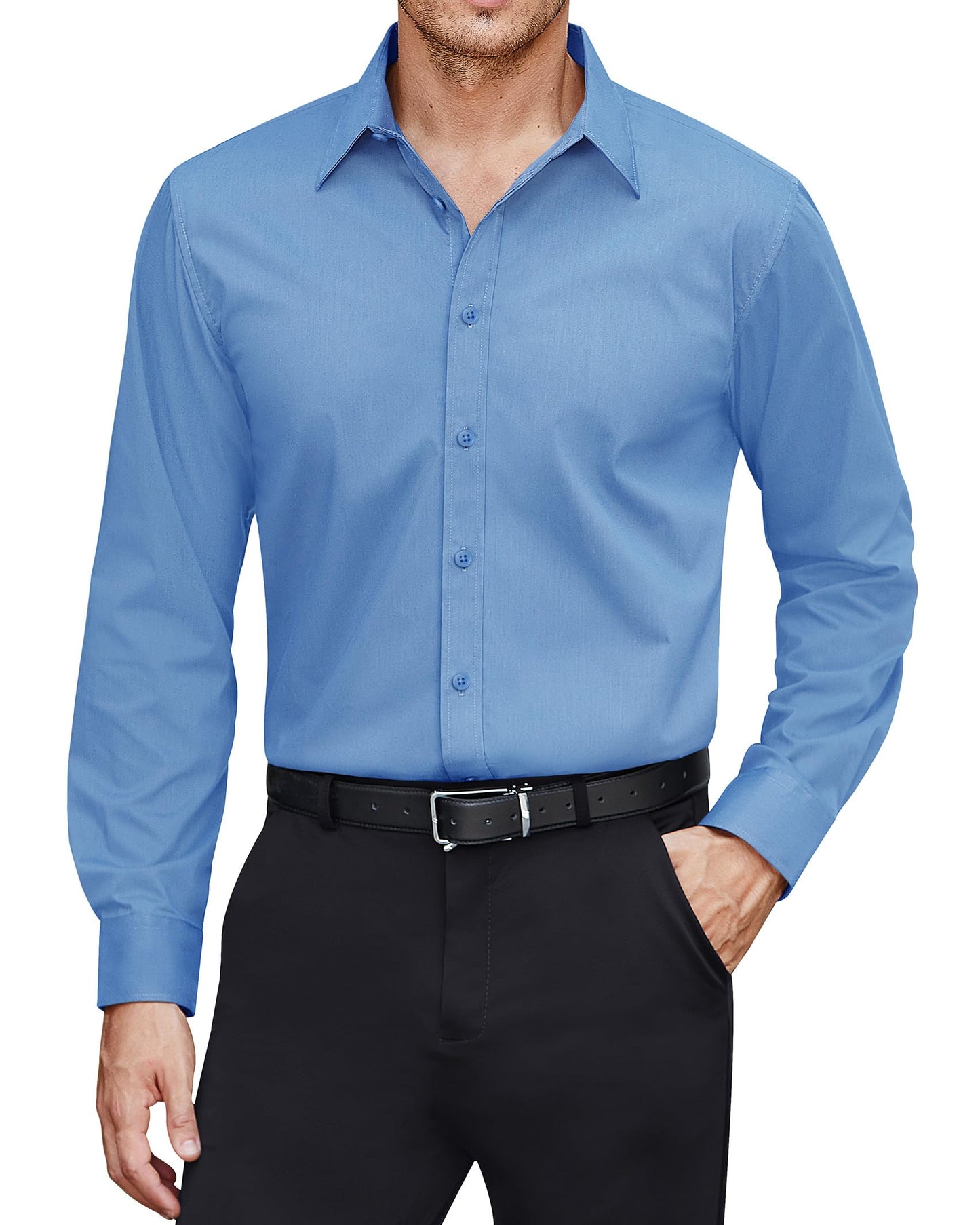 J.VER Men's Dress Shirts Stretch Stain Shield Long Sleeve Solid Formal Shirt Business Casual Button Down Shirts