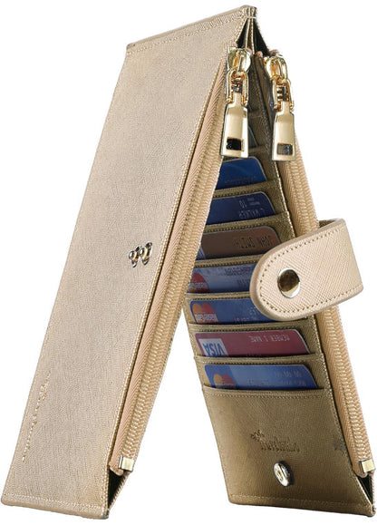 Travelambo RFID Wallet Women Large Size Bifold Multi Card Wallet Case with Zipper Pocke Credit Card Holder for Women