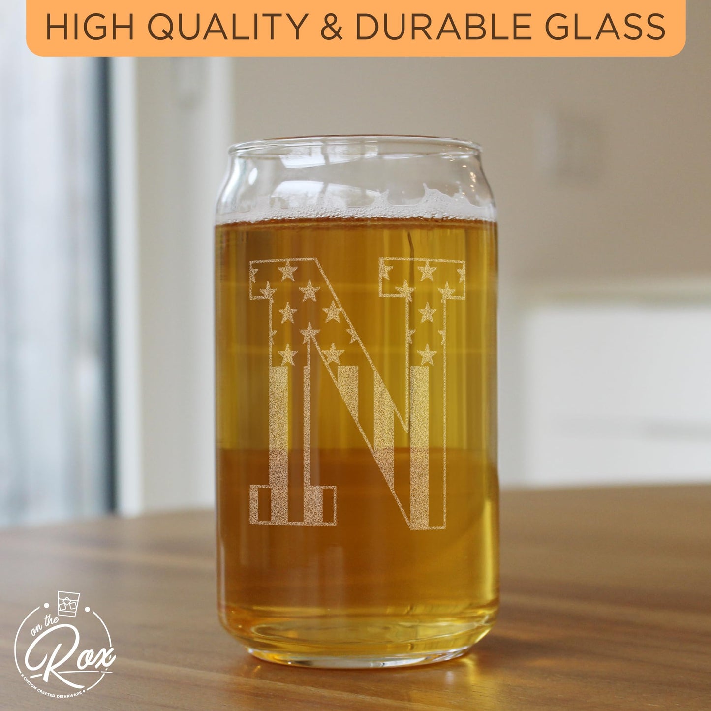 Monogram Beer Glasses for Men (A-Z) 16 oz - Engraved Beer Gifts for Men Brother Son Dad Neighbor - Unique Christmas Gifts for Him - Personalized Drinking Gift Beer Glass Mugs (J)