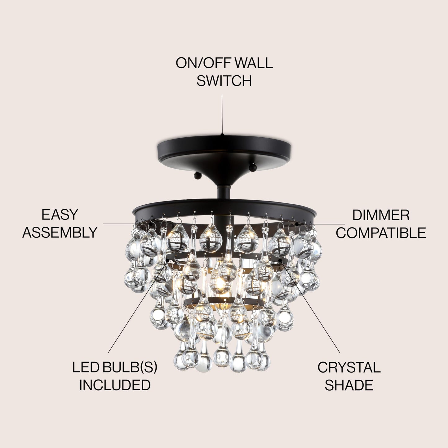 JONATHAN Y JYL9030B Toronto 16" Metal/Crystal LED Flush Mount, Contemporary, Modern, Transitional, Elegant, Office, Living Room, Family Room, Dining Room, Bedroom, Hallway, Foyer, Chrome