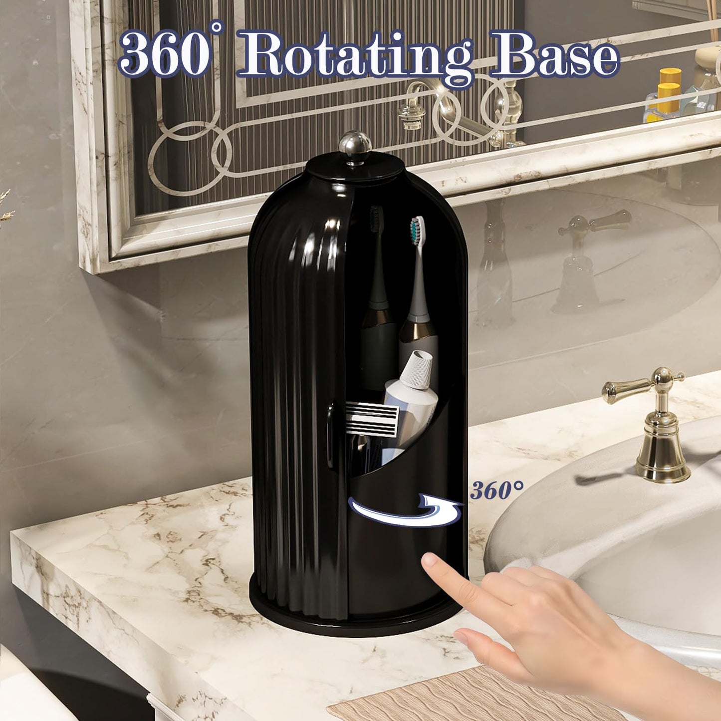 Multi-Use Bathroom Caddy, Dustproof Rotating Organizer with Cover