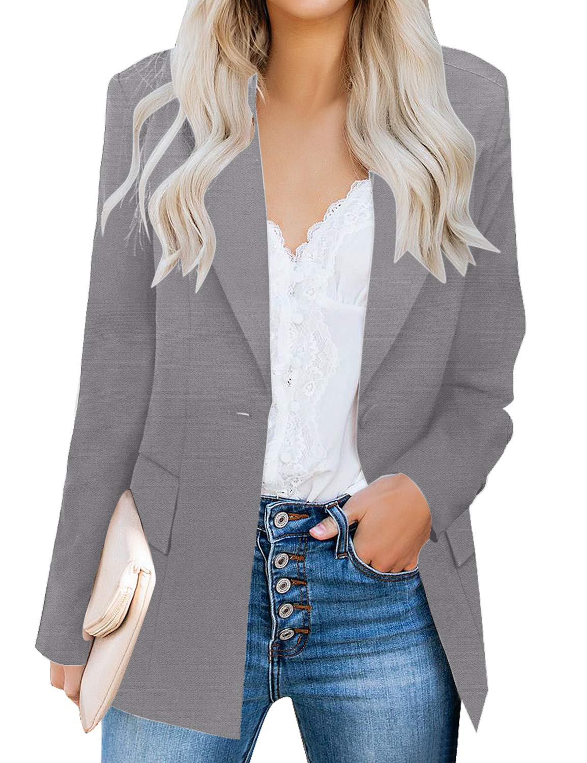 Veste de costume blazer de travail décontractée à poches ouvertes sur le devant pour femme GRAPENT 