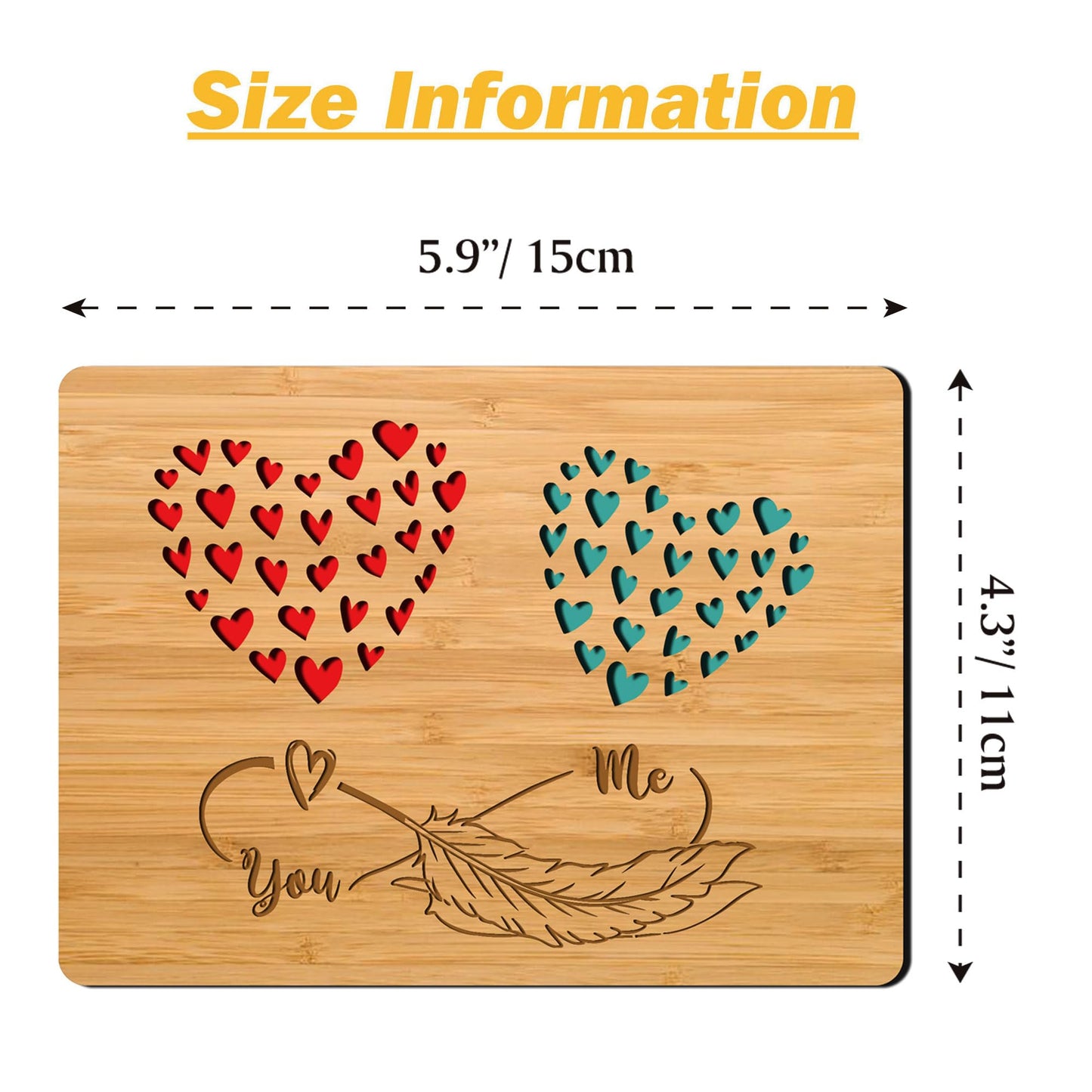 Cartes de vœux en bois de bambou faites à la main avec des cœurs Amour pour femme mari petite amie elle lui amis anniversaire mariage utilisation durable 