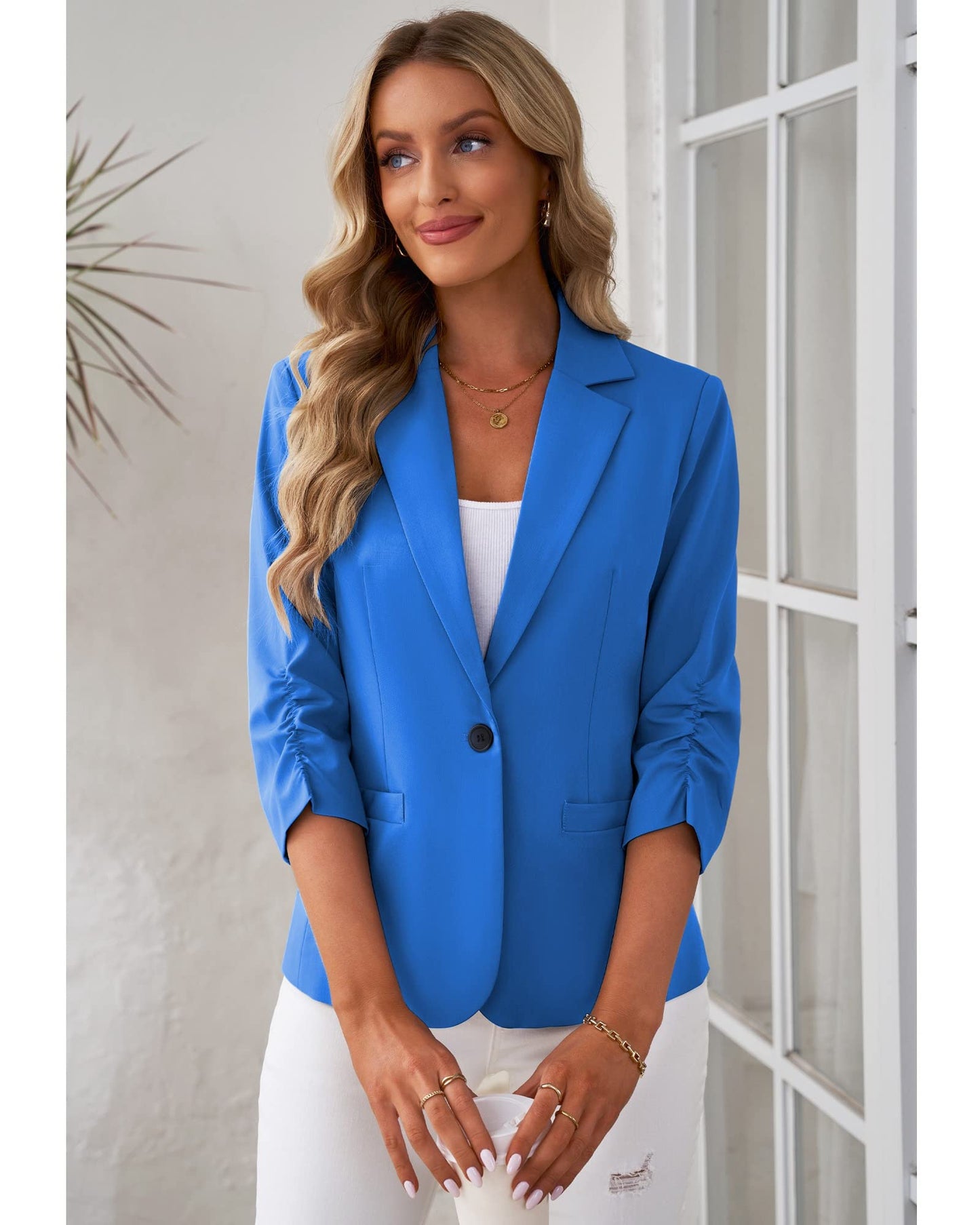 LookbookStore Blazer für Damen Anzugjacken Eleganter Blazer mit 3/4-Ärmeln Business-Casual-Outfits für die Arbeit