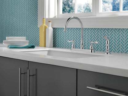Windemere Chrome Kitchen Faucet with Side Sprayer, Traditional 4 Hole Kitchen Sink Faucet, Two-Handle, 21996LF