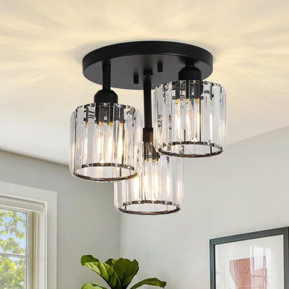 Crystal Semi Flush Ceiling Light – Modern Black Fixture, Clear Shade