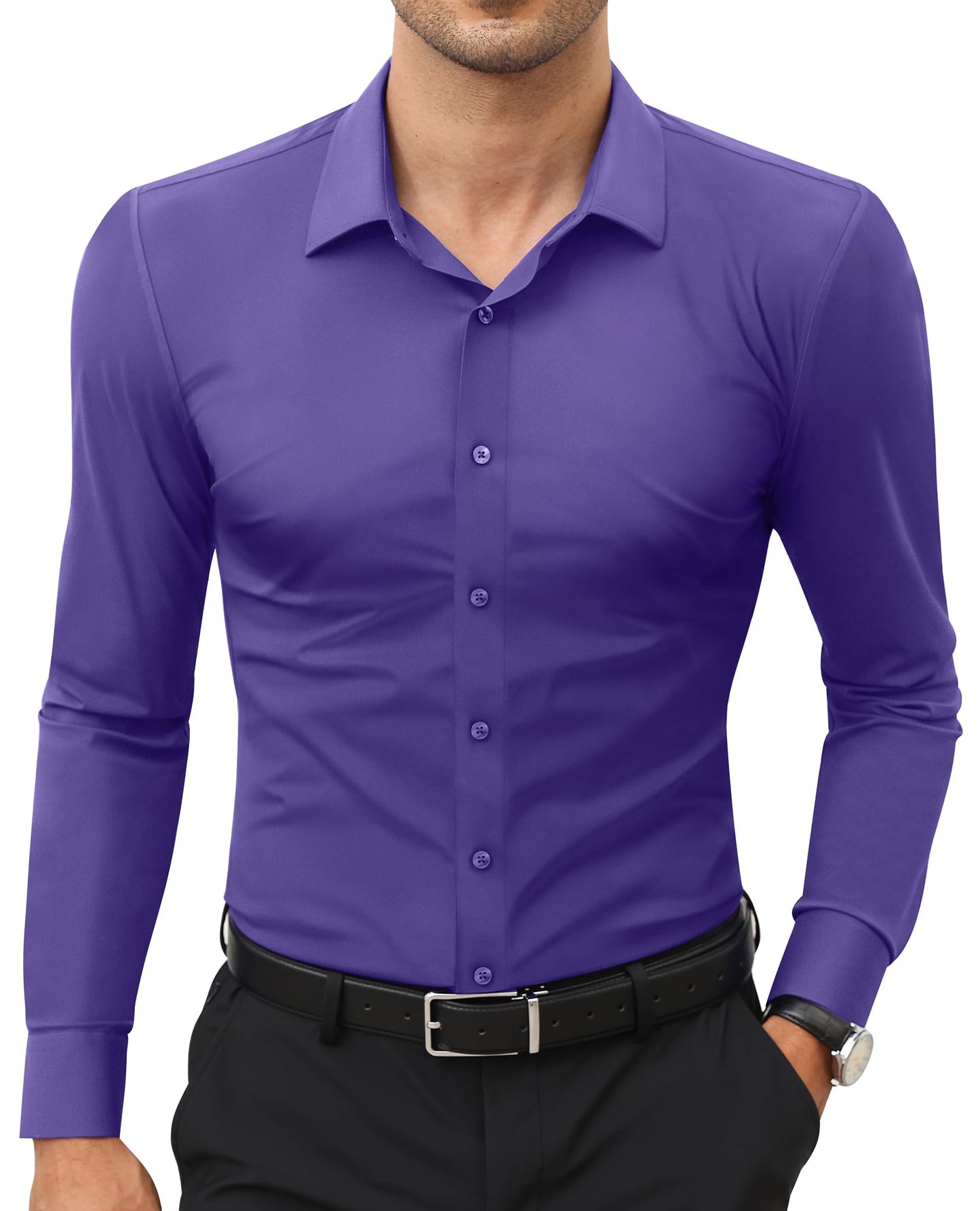 Stretch Mens Dress Shirts Long Sleeve Slim Fit Dress Shirts for Men Muscle Fit Wrinkle Free Button Down Shirt