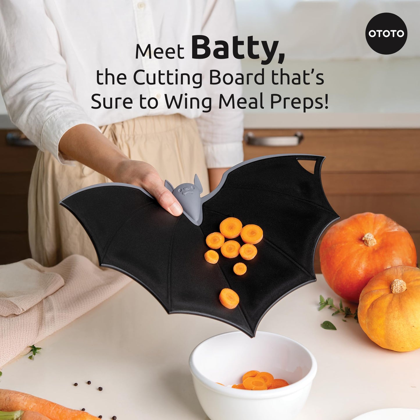 OTOTO Cutting Board Wooden & Plastic Cutting Boards for Kitchen, Fun & Spooky Kitchen Gadgets, Housewarming & Goth Gifts, Dishwasher Safe (Ninja, Wood)