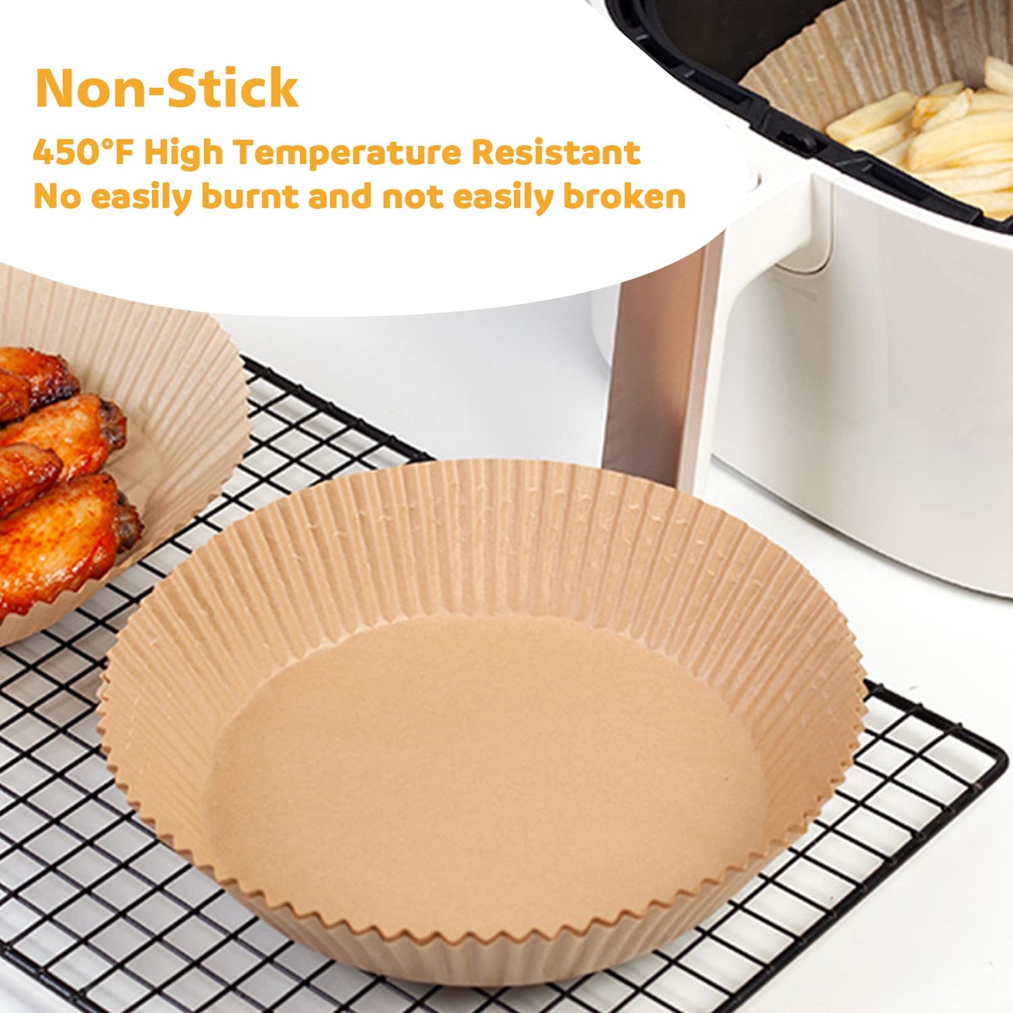 Ailun Air Fryer Paper Liners 8inch, 100PCS Non-Stick Parchment Paper,Oil Resistant,Disposable Food Grade Free of Bleach Paper Square for 5-8 QT Air Fryer Baking Roasting Microwave