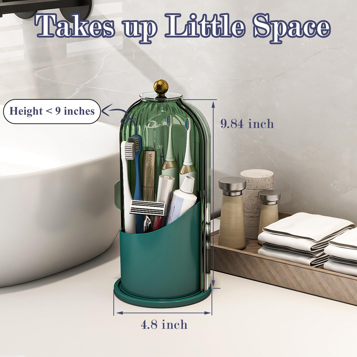 Multi-Use Bathroom Caddy, Dustproof Rotating Organizer with Cover